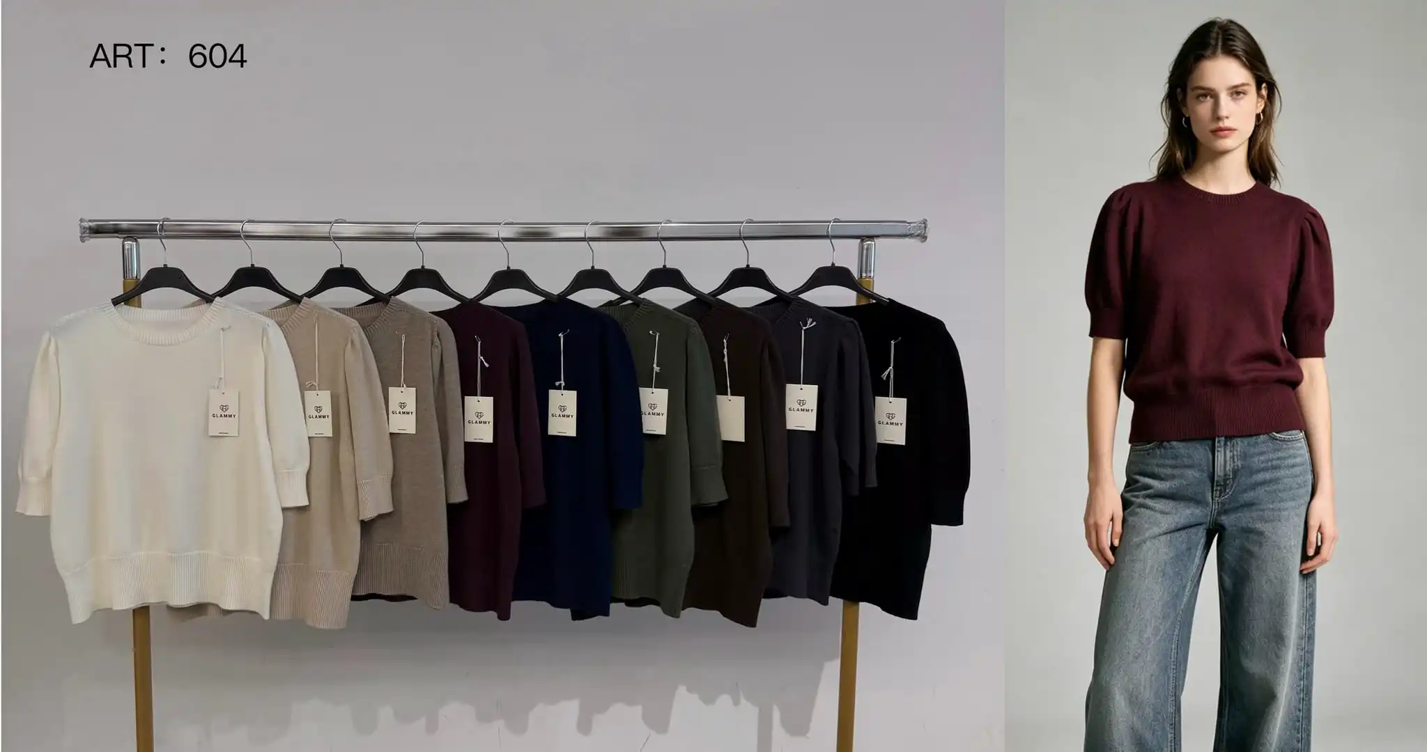Sweter Prosty z Bufiastymi Rękawami