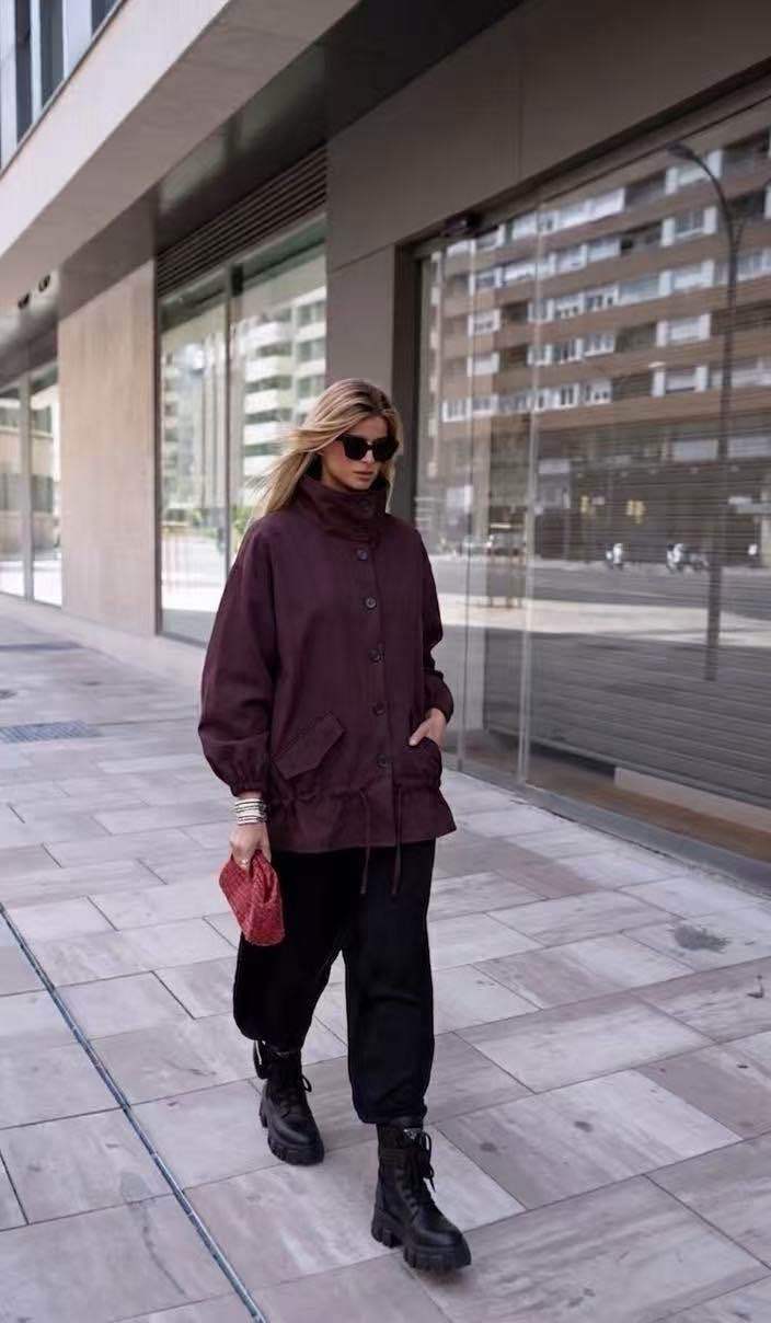 Kurtka Oversize z Kołnierzykiem