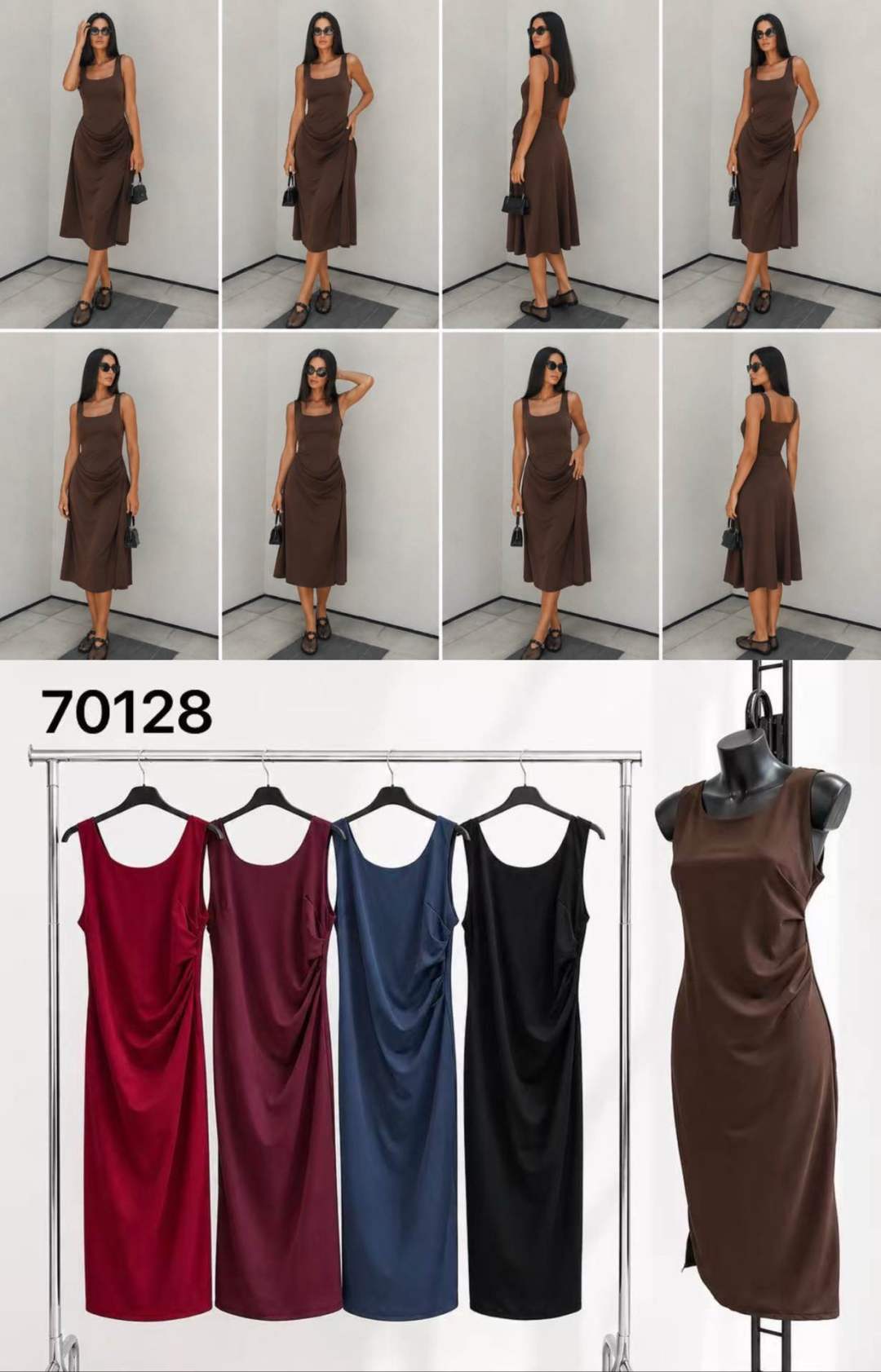 Sukienka Midi Kwadratowy Dekolt