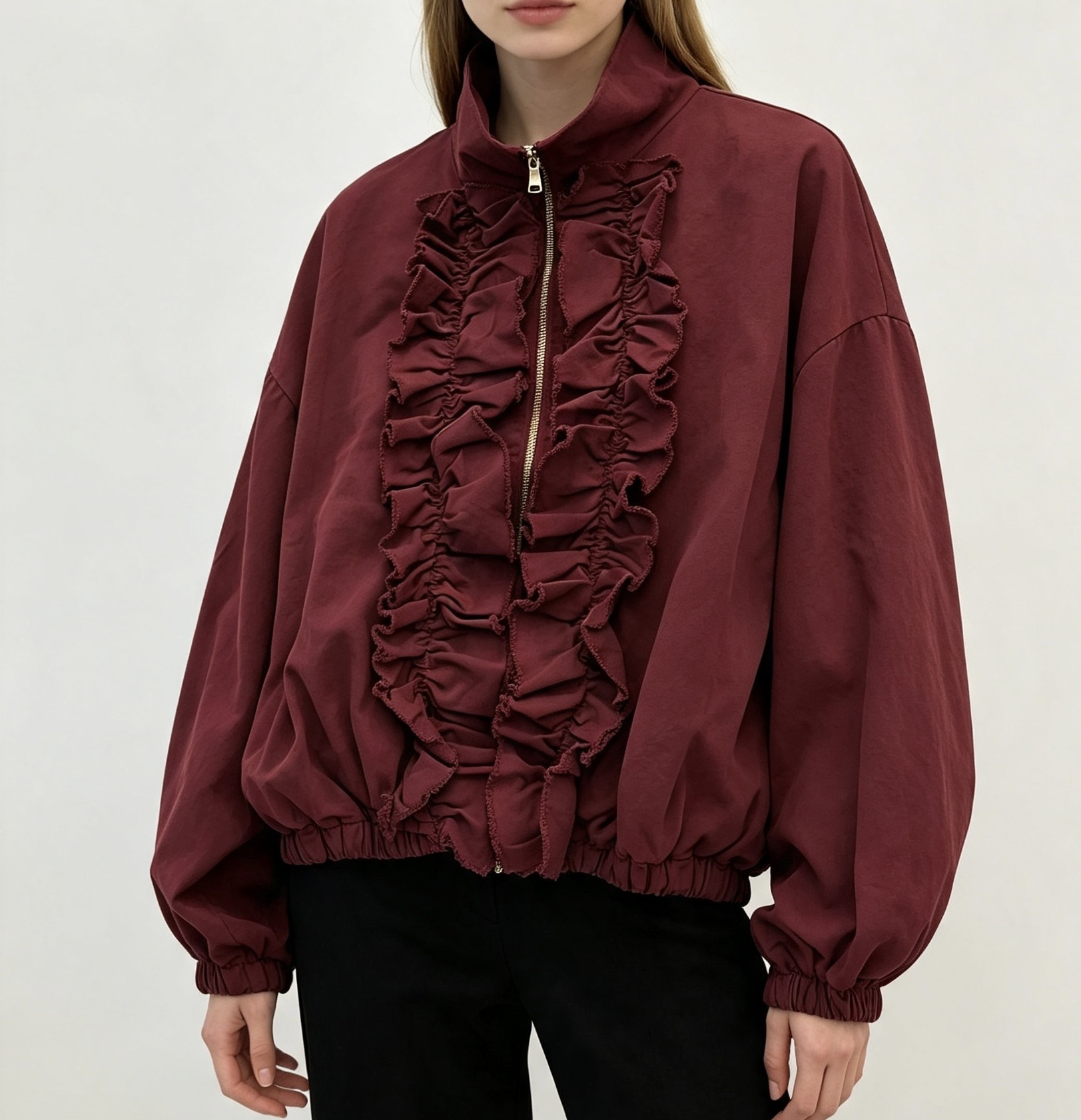 Kurtka Bomber Oversize z Falbanami