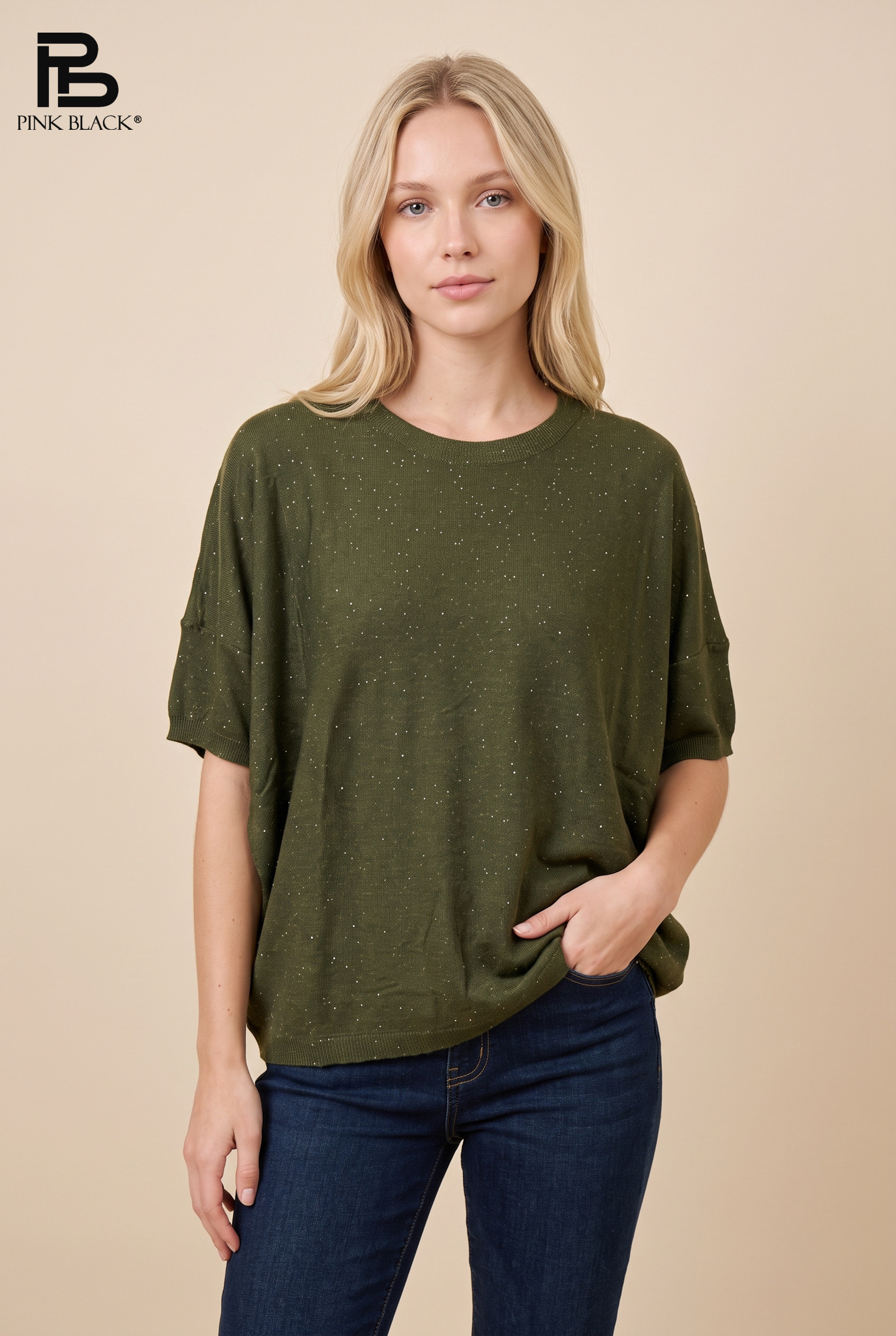 Sweter Oversize Krótki Rękaw