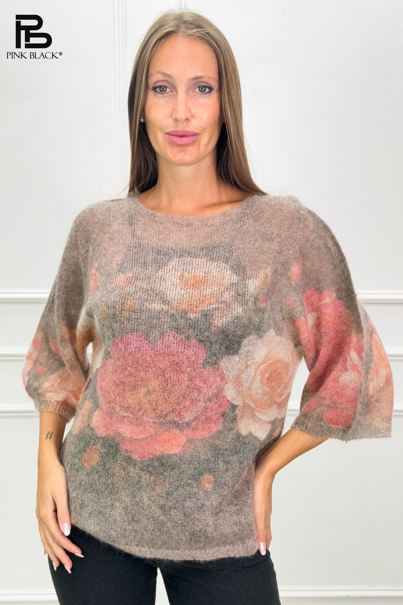 Sweter Luźny Z Kwiatami