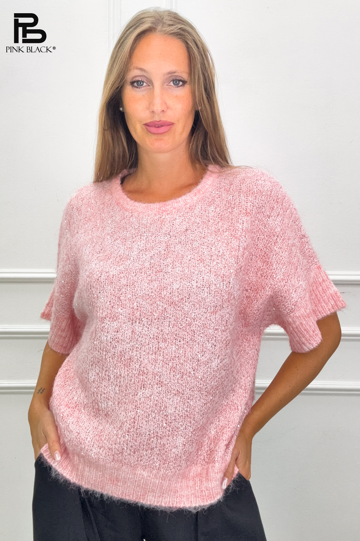Sweter Puchaty Krótki Rękaw