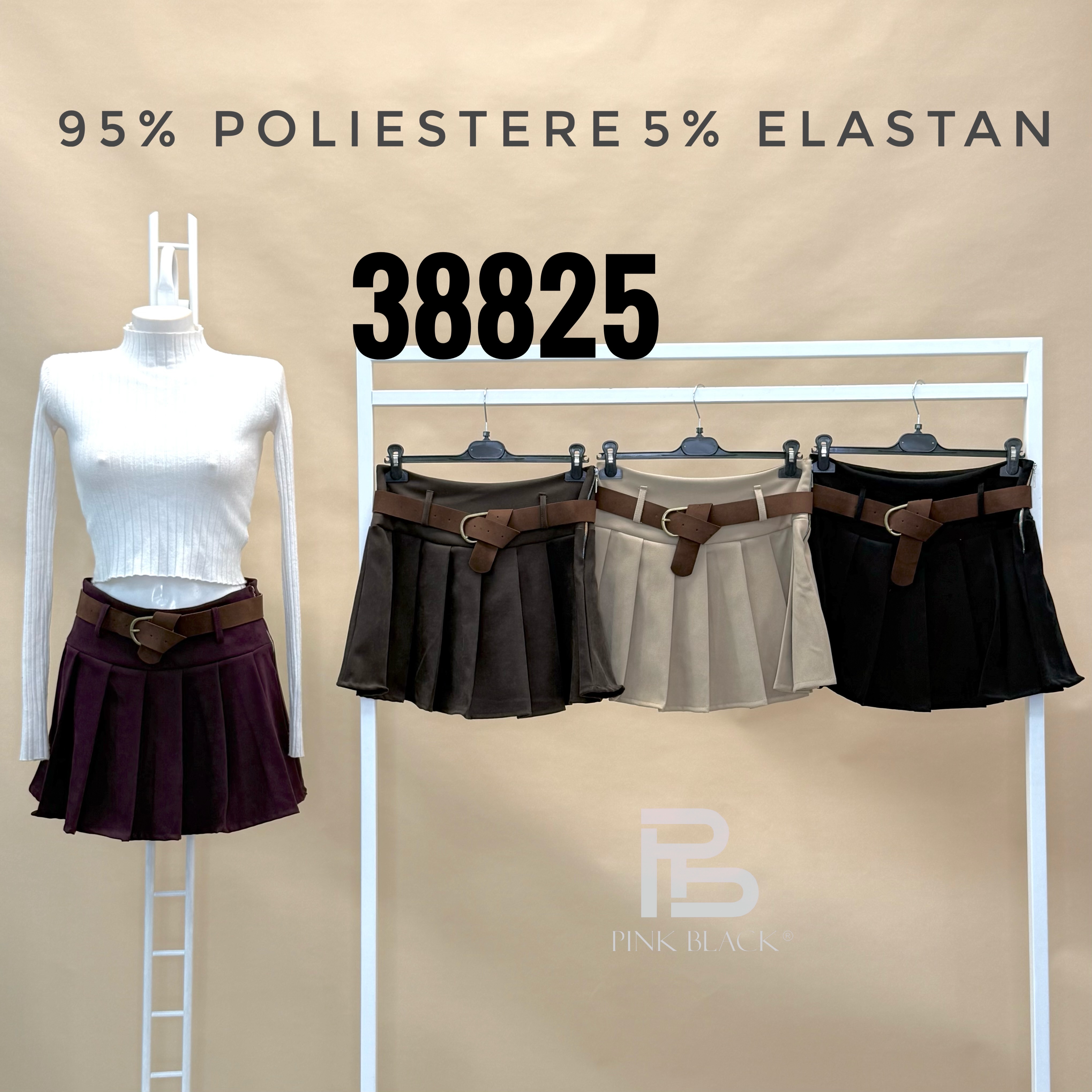 Spódnica Mini Plisowana z Paskiem