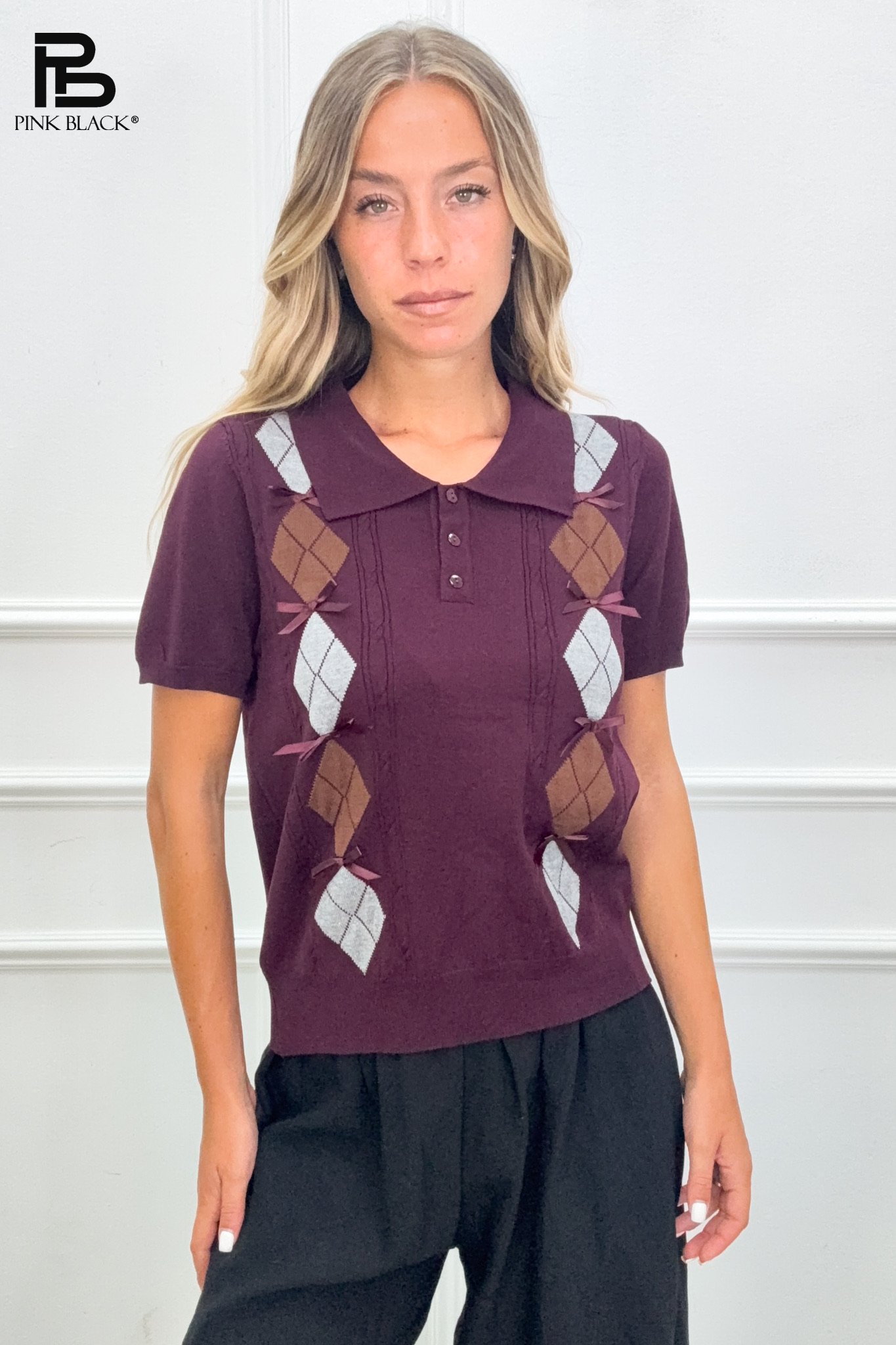 Sweter Polo Krótki Argyle