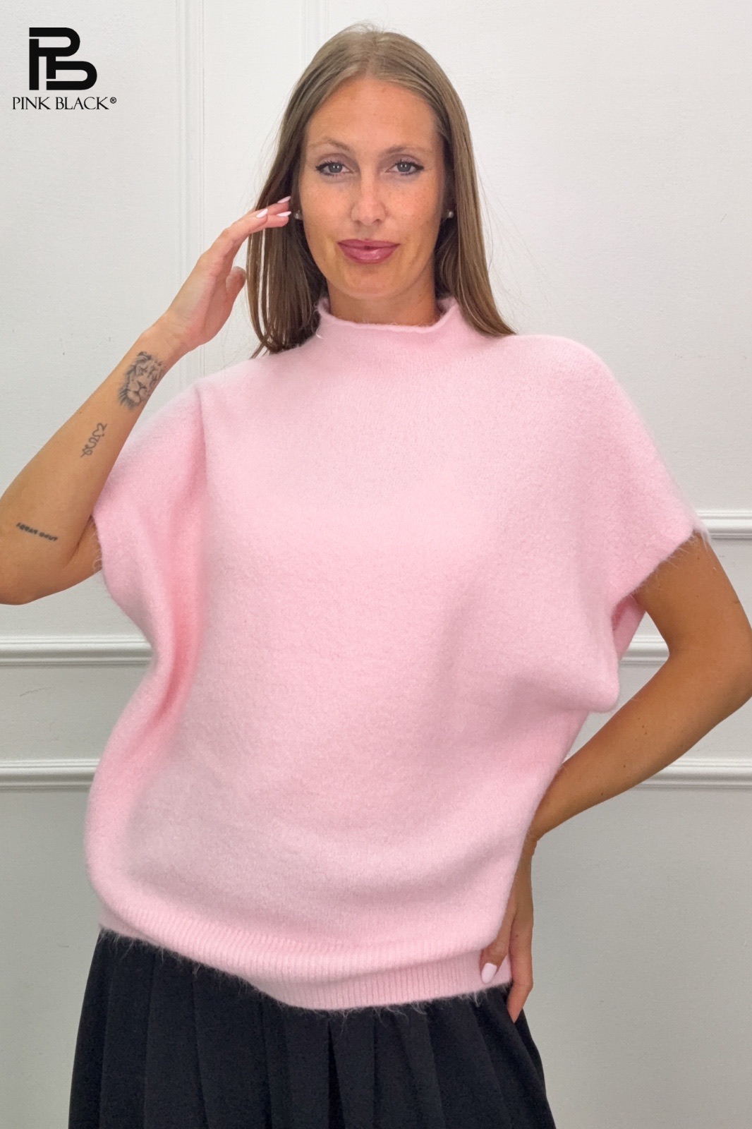 Sweter Luźny Półgolf Krótki Rękaw