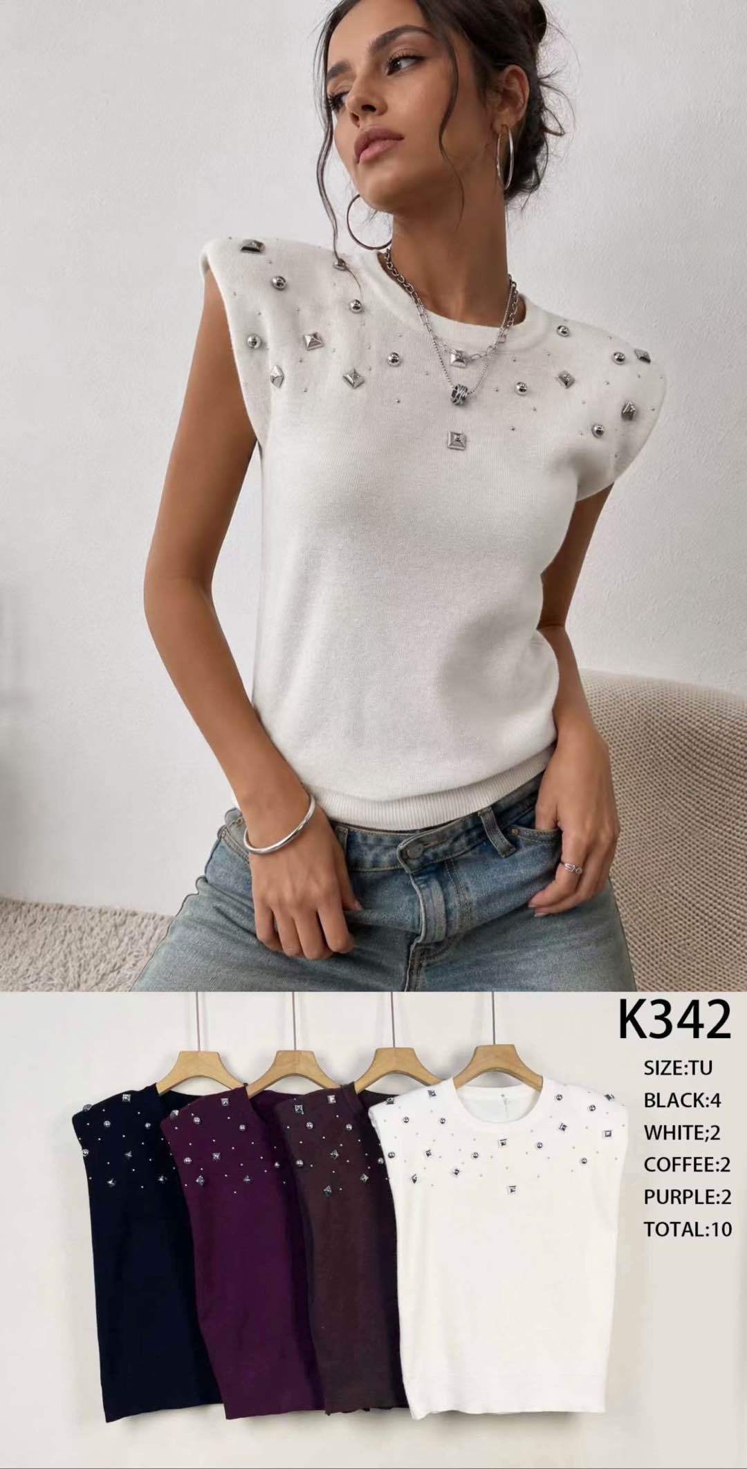 Sweter Bez Rękawów Prosty