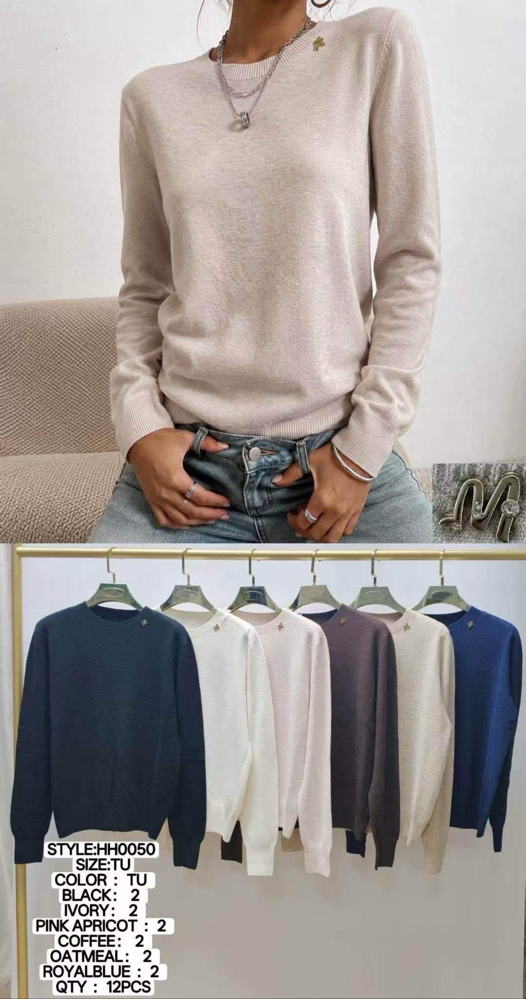 Sweter Gładki Okrągły Dekolt