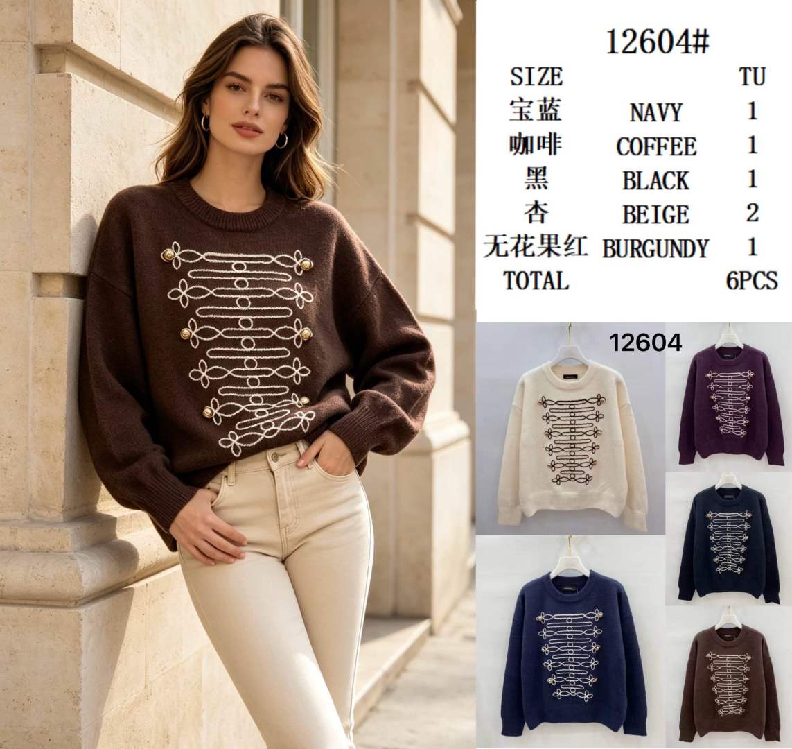 Sweter z Haftem i Guzikami