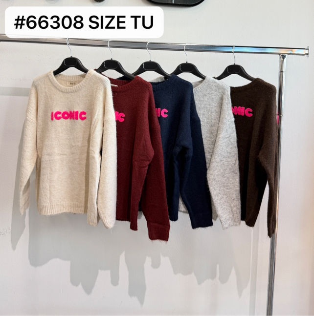 Sweter Regular Puszysty z Napisem