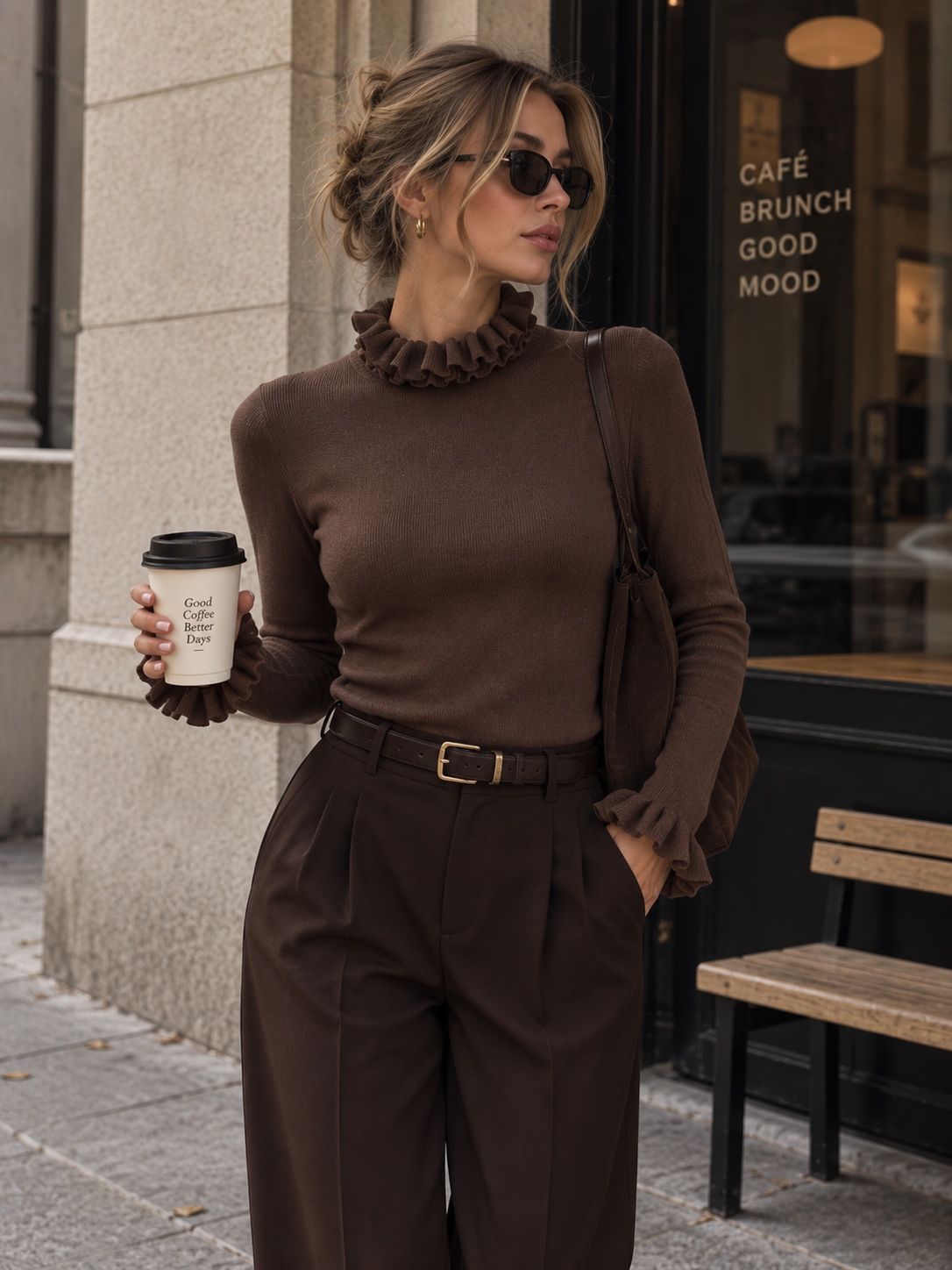 Sweter dopasowany z falbanką