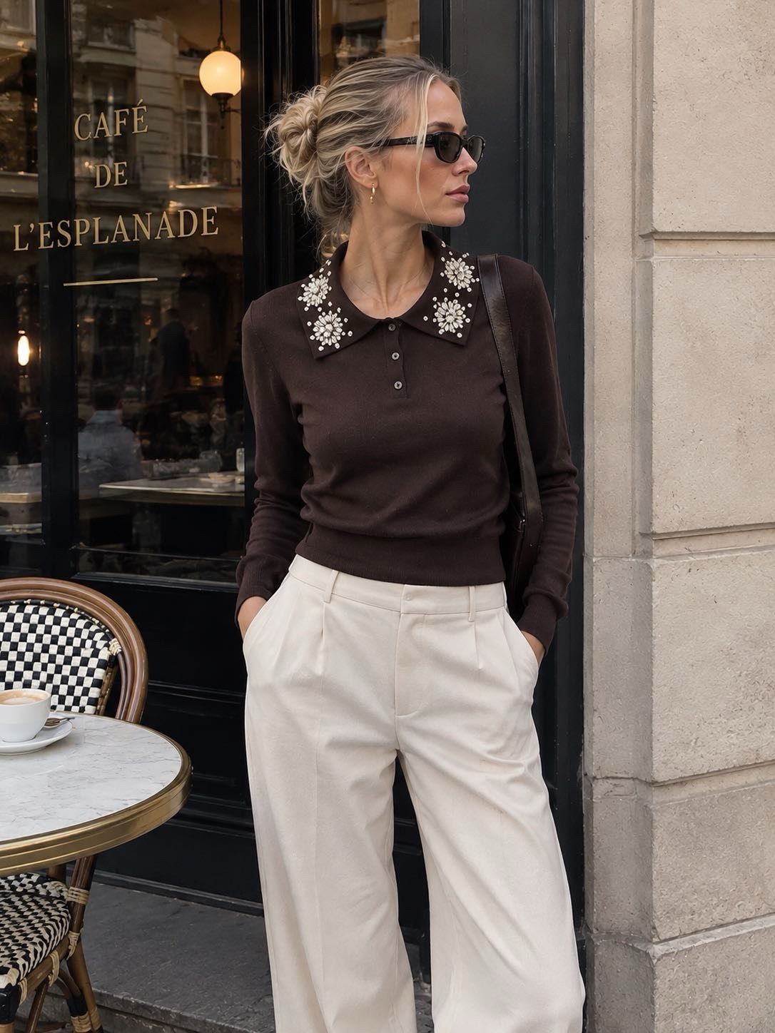 Sweter Polo Dopasowany Z Haftem
