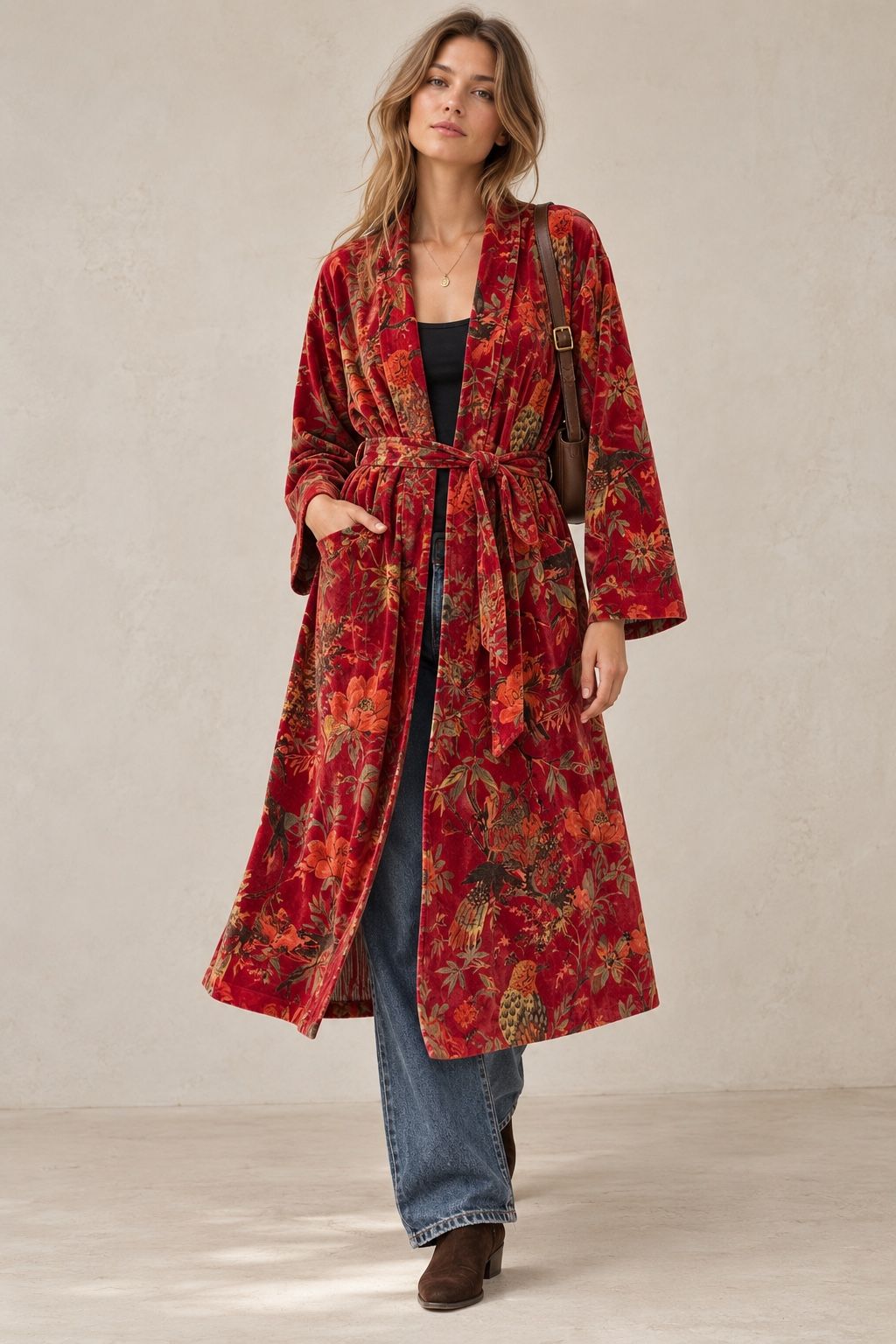 Płaszcz midi kimono z paskiem
