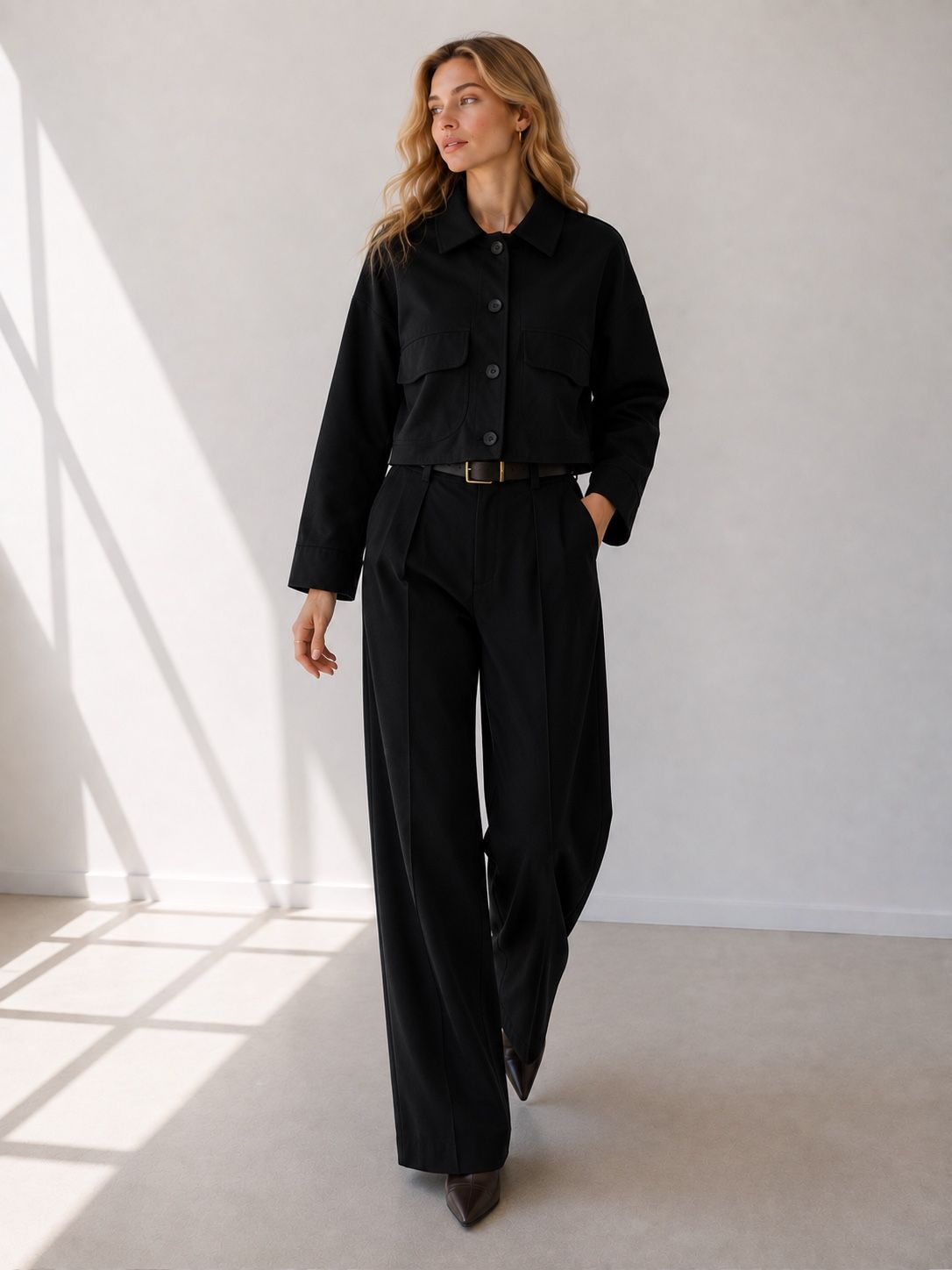 Kurtka Oversize Cropped z Kołnierzykiem