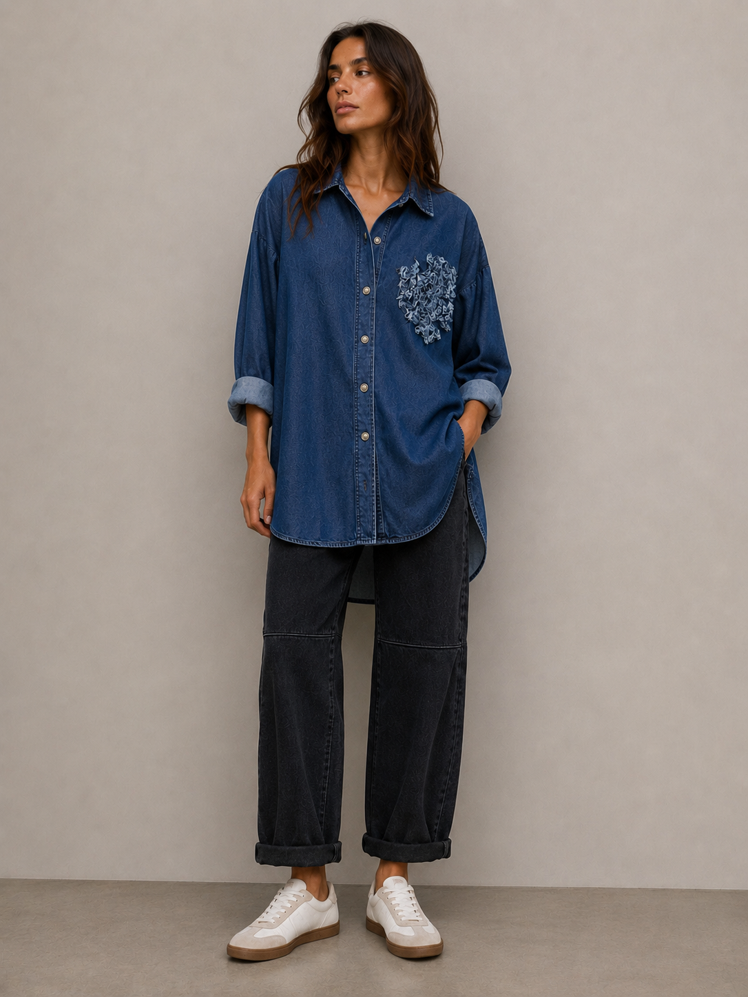 Koszula Oversize Denim Z Haftem