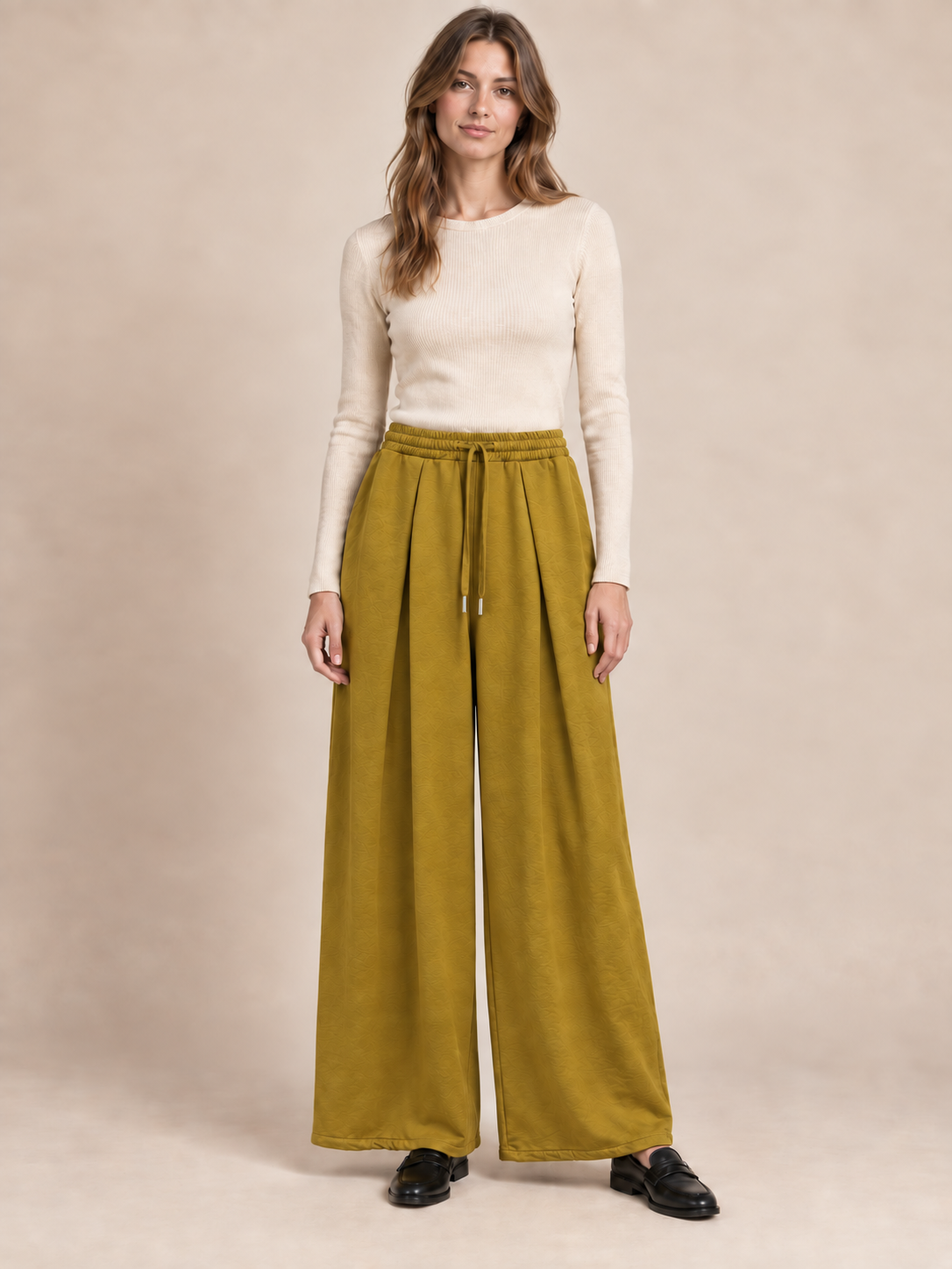 Spodnie Wide Leg z Troczkiem