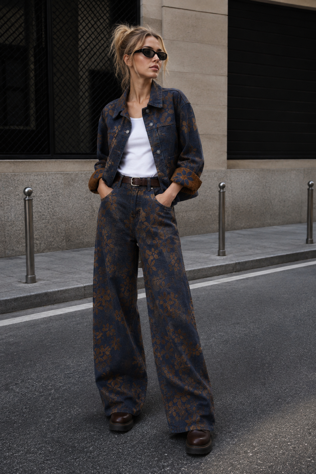 Spodnie Jeans Baggy Kwiaty