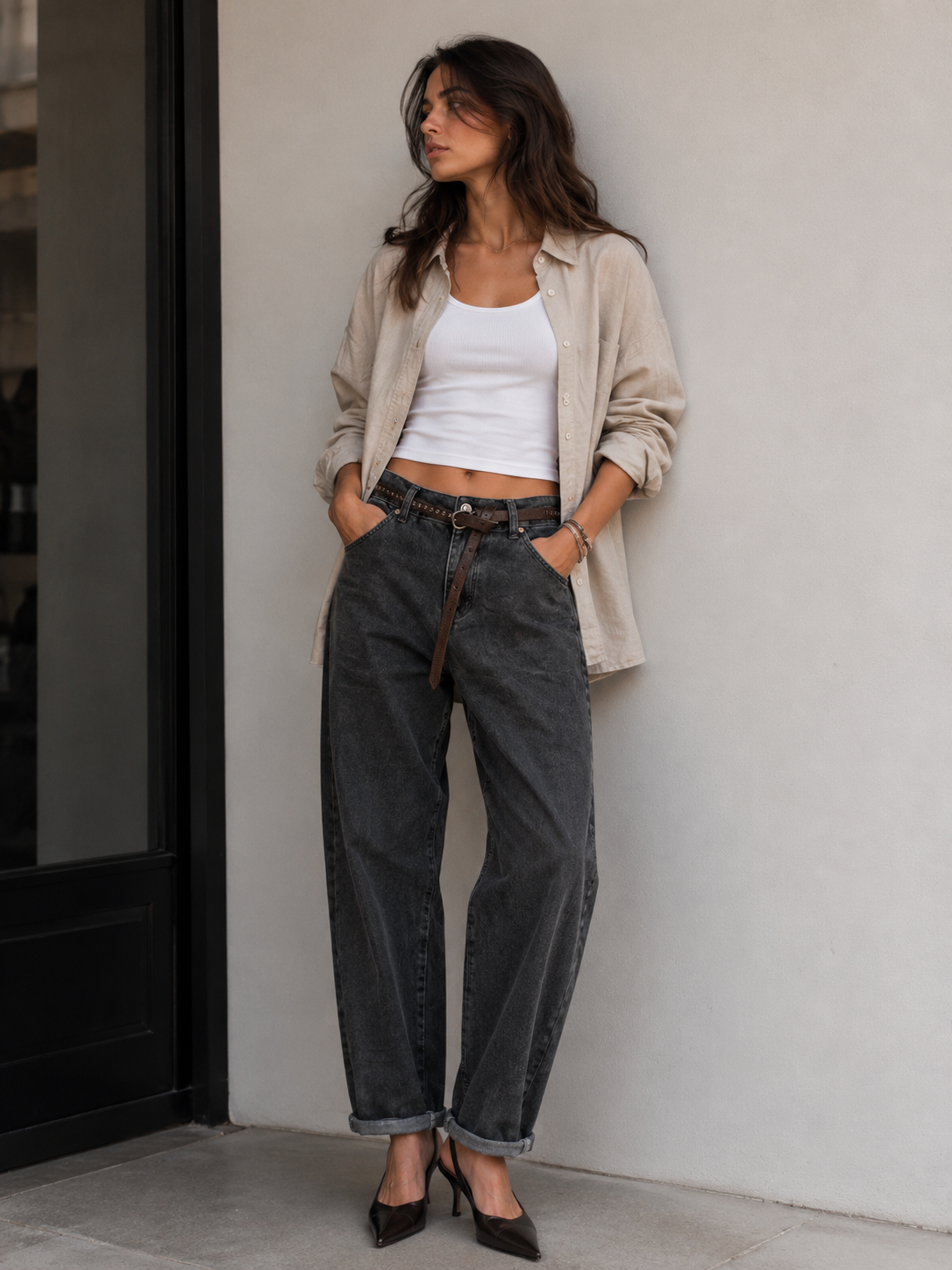 Spodnie Jeans Baggy Z Paskiem