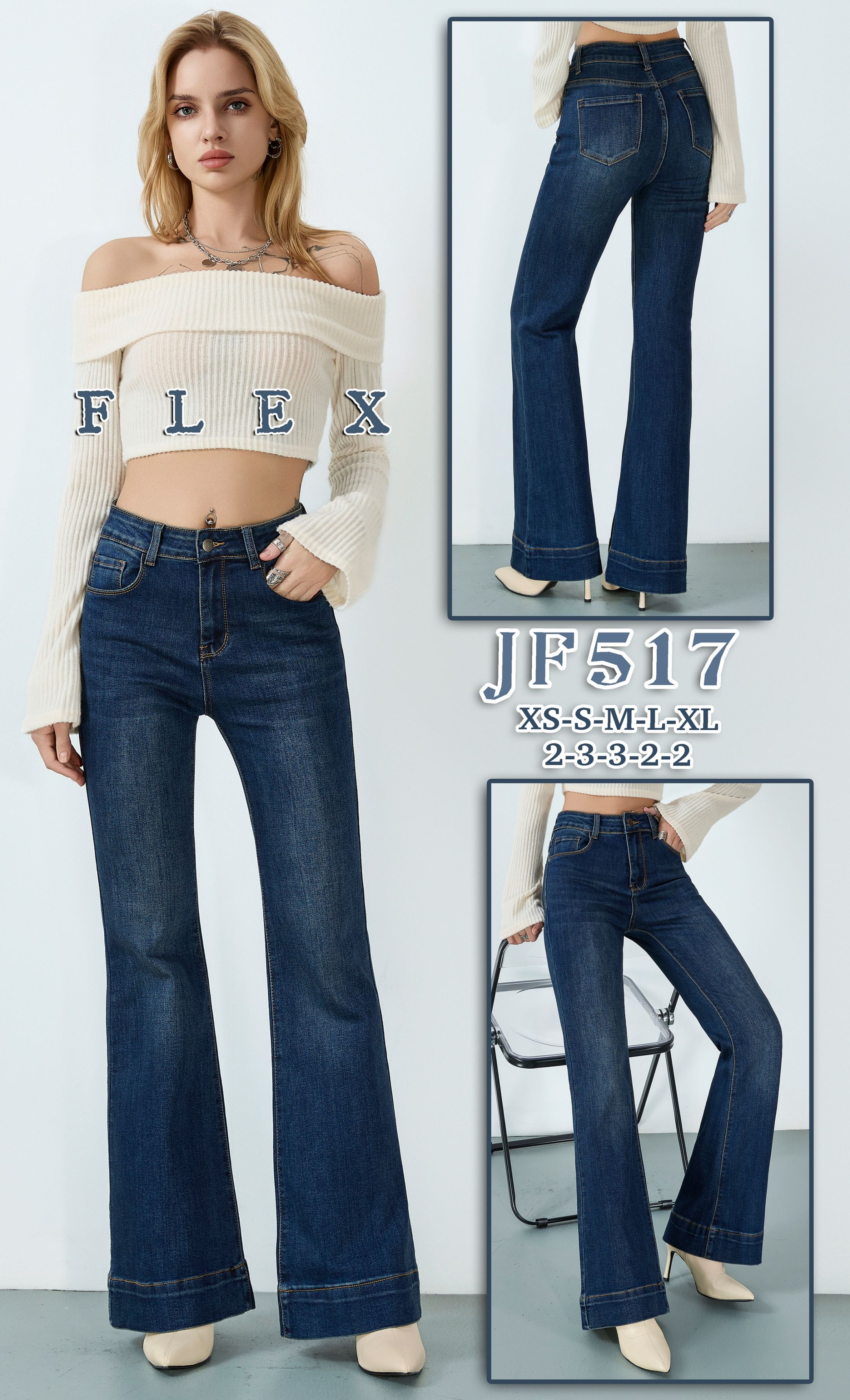 Spodnie Jeans Dzwony Wysoki Stan