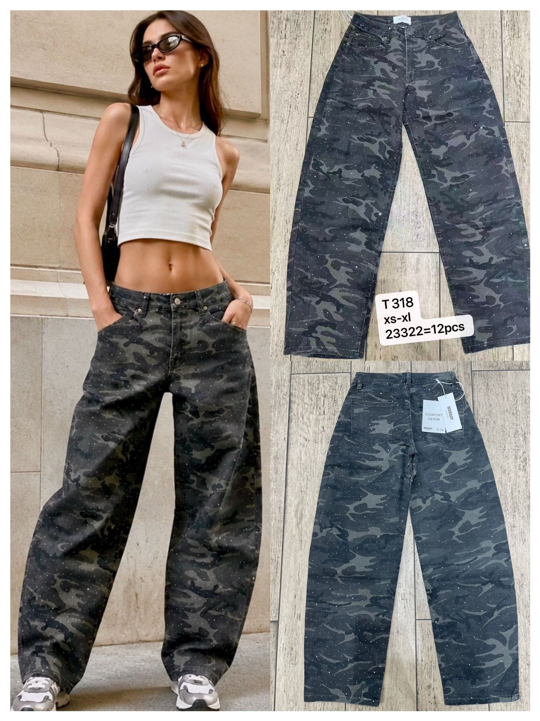 Spodnie Jeans Wide Leg Moro