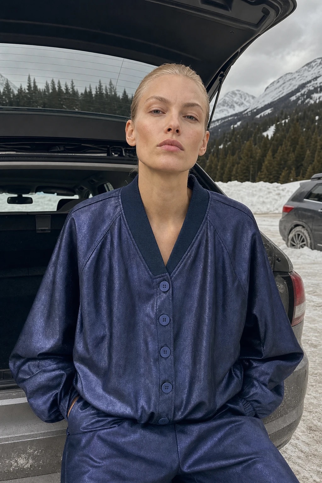 Kurtka Bomber Luźna V-neck
