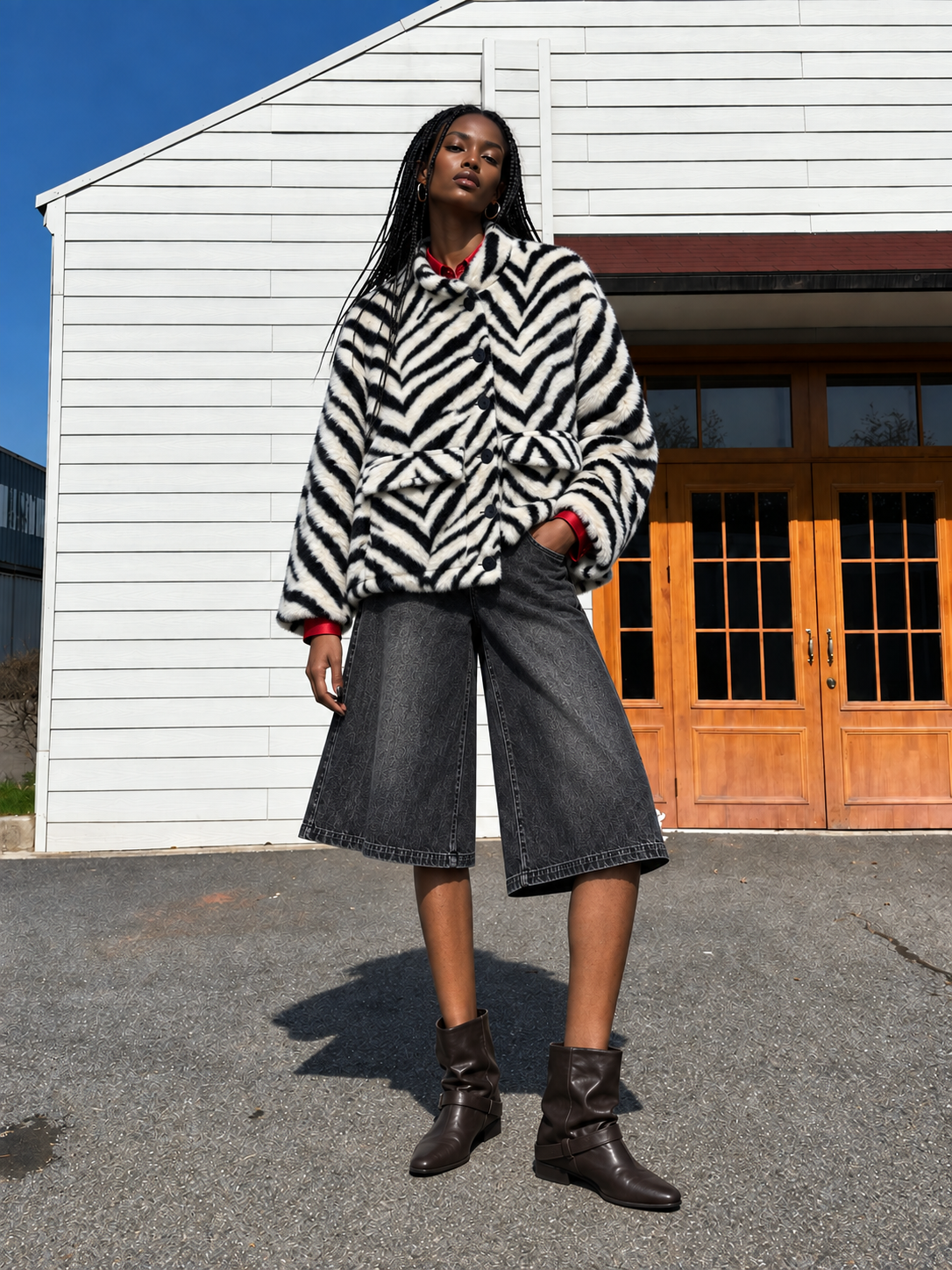 Kurtka Oversize Zebra Kołnierz