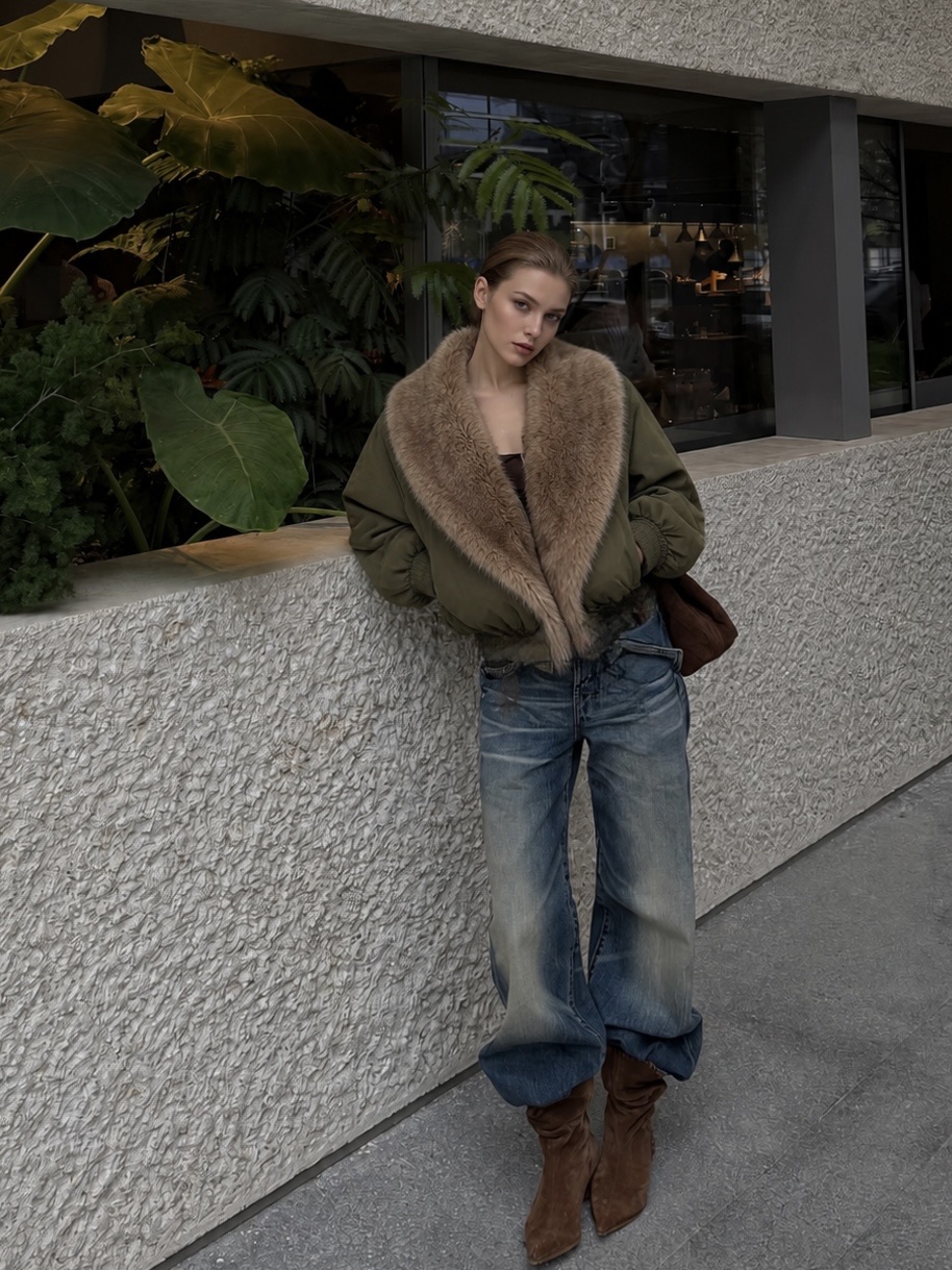 Kurtka Bomber Oversize z Kołnierzem