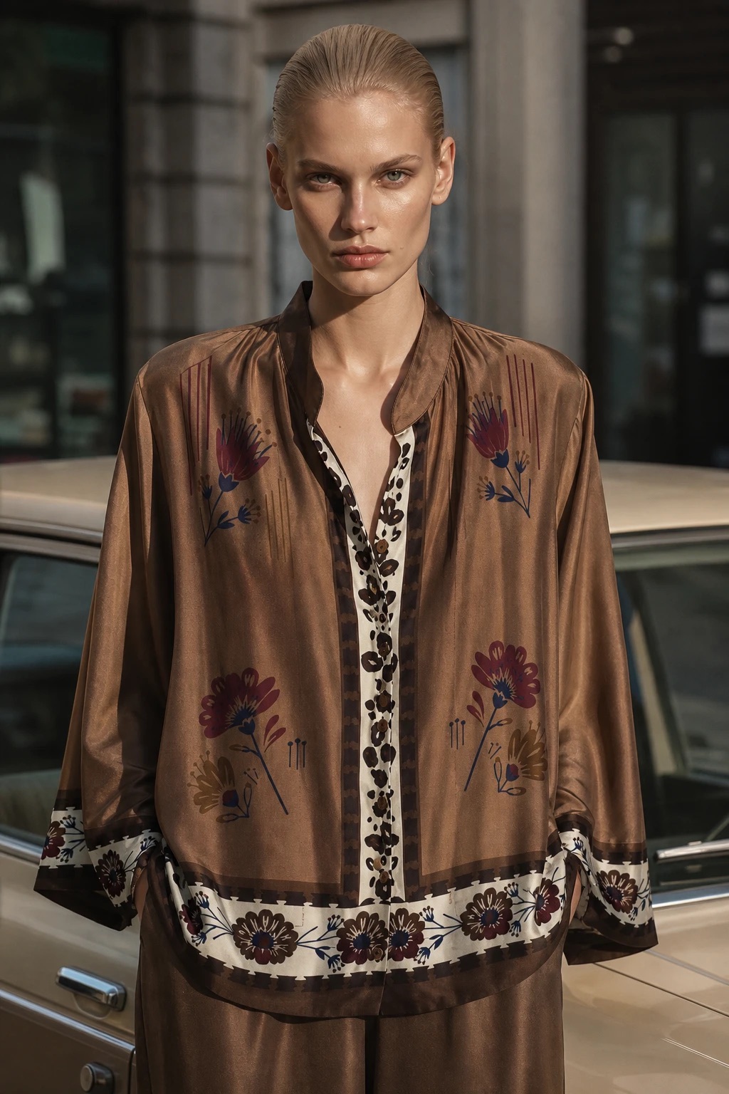 Bluzka Kimono Z Kwietnym Printem