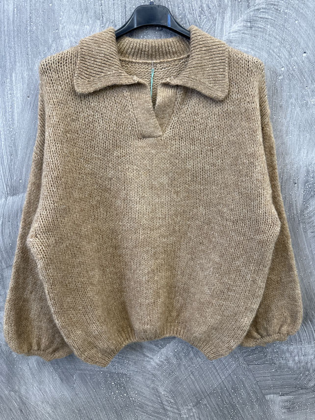 Sweter Oversize Polo Bufiaste Rękawy
