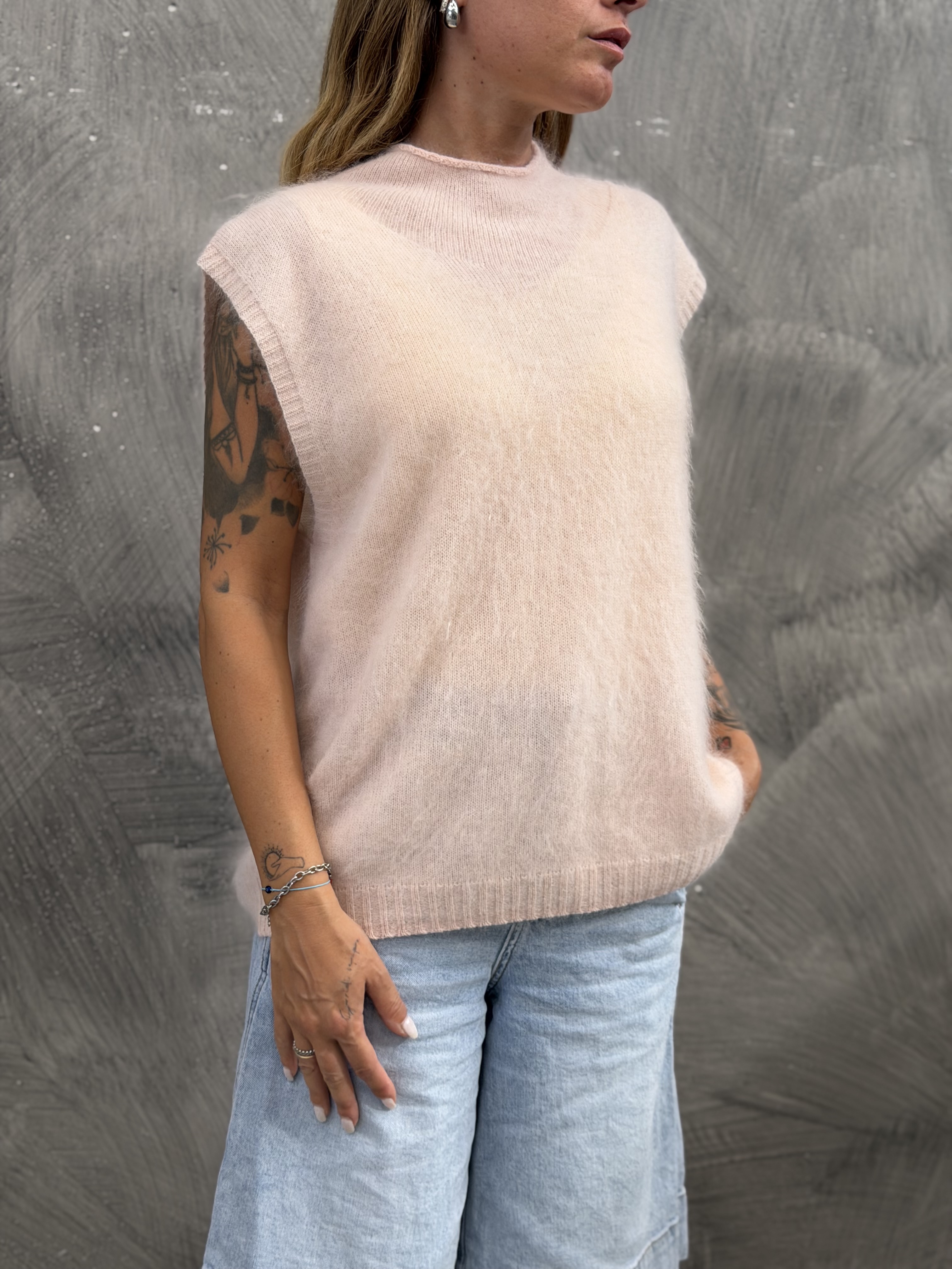 Sweter Luźny Bez Rękawów