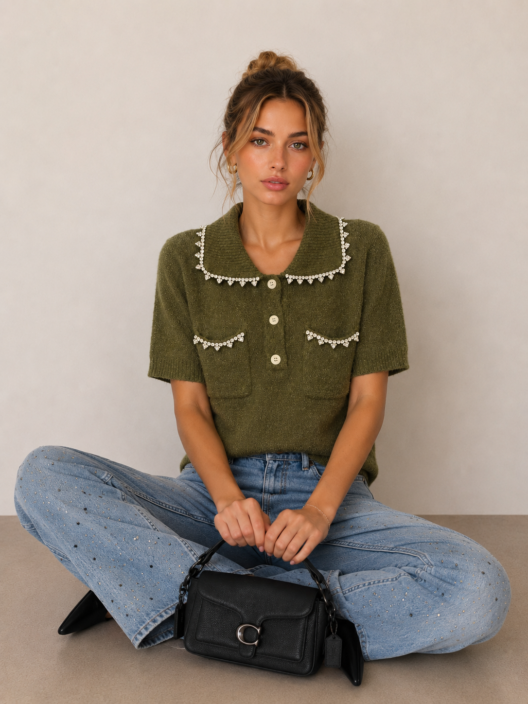 Sweter Polo z Kieszeniami