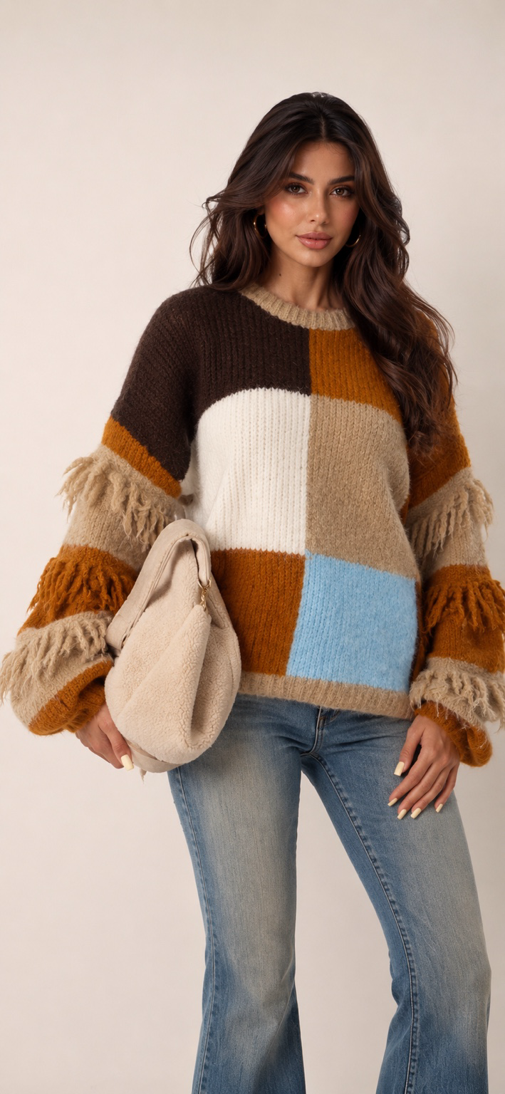 Sweter luźny z frędzlami