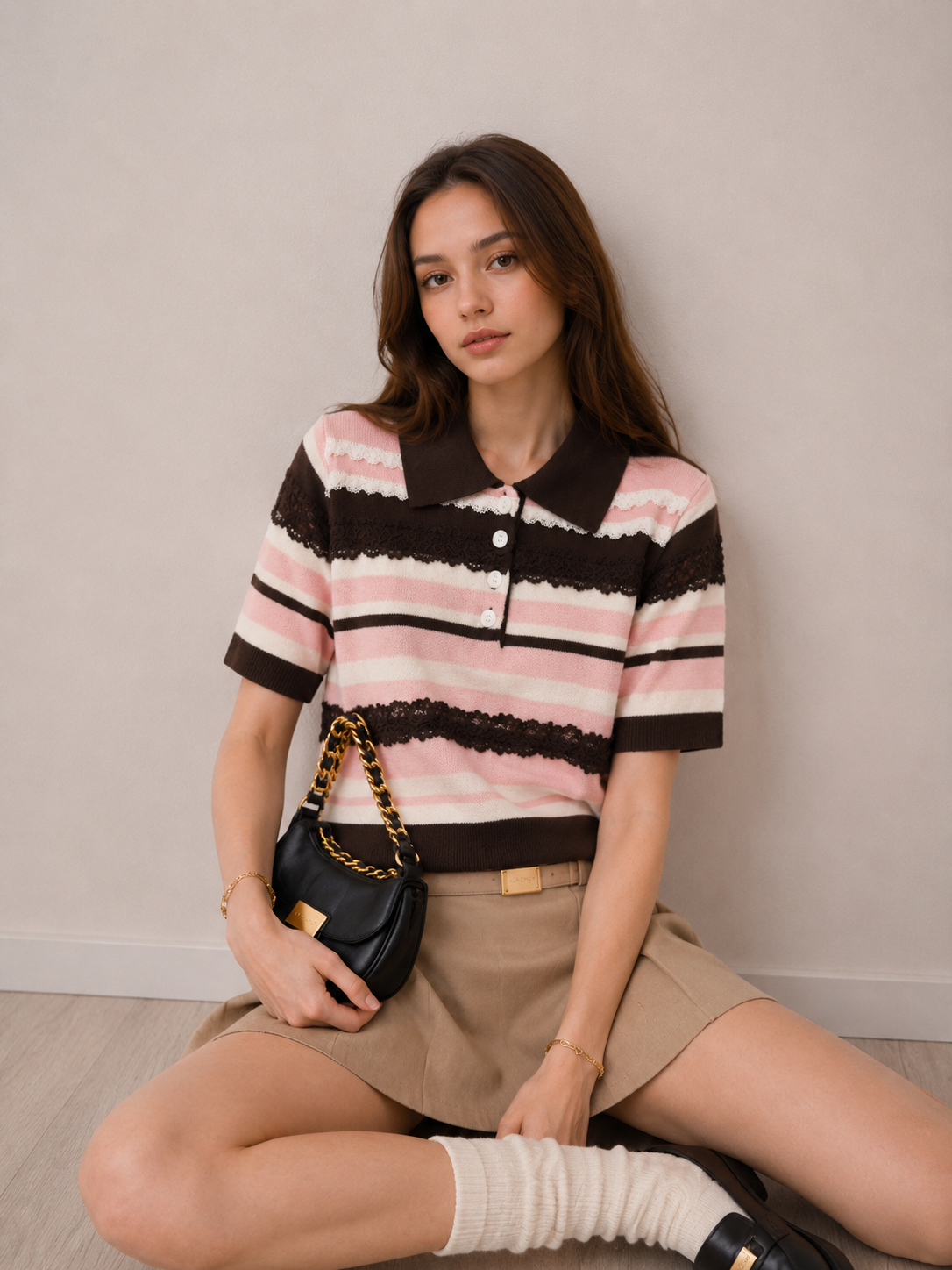 Sweter Polo Krótki z Kołnierzykiem