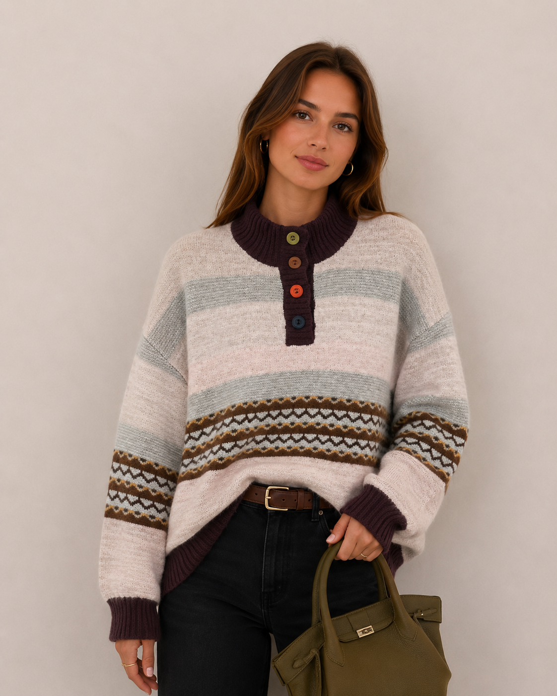 Sweter Luźny Półgolf w Paski