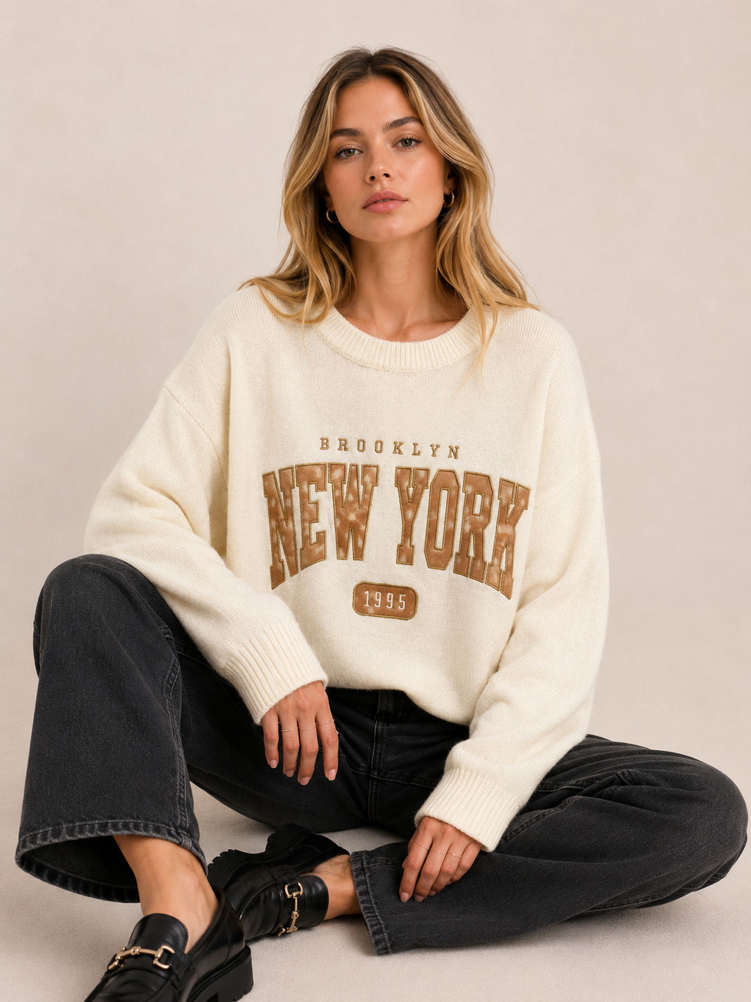 Sweter Oversize Okrągły Dekolt