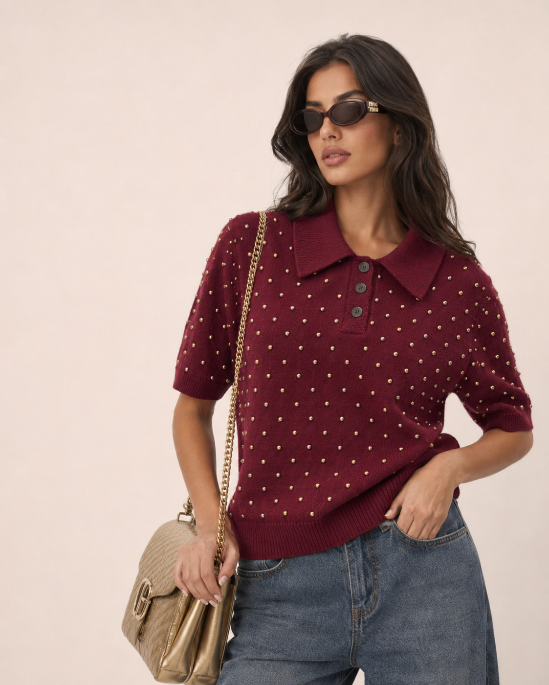 Sweter Polo Krótki Rękaw
