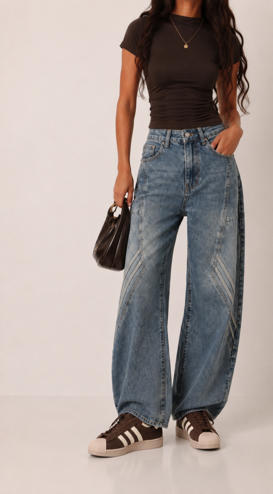 Spodnie Wide Leg z Przeszyciami