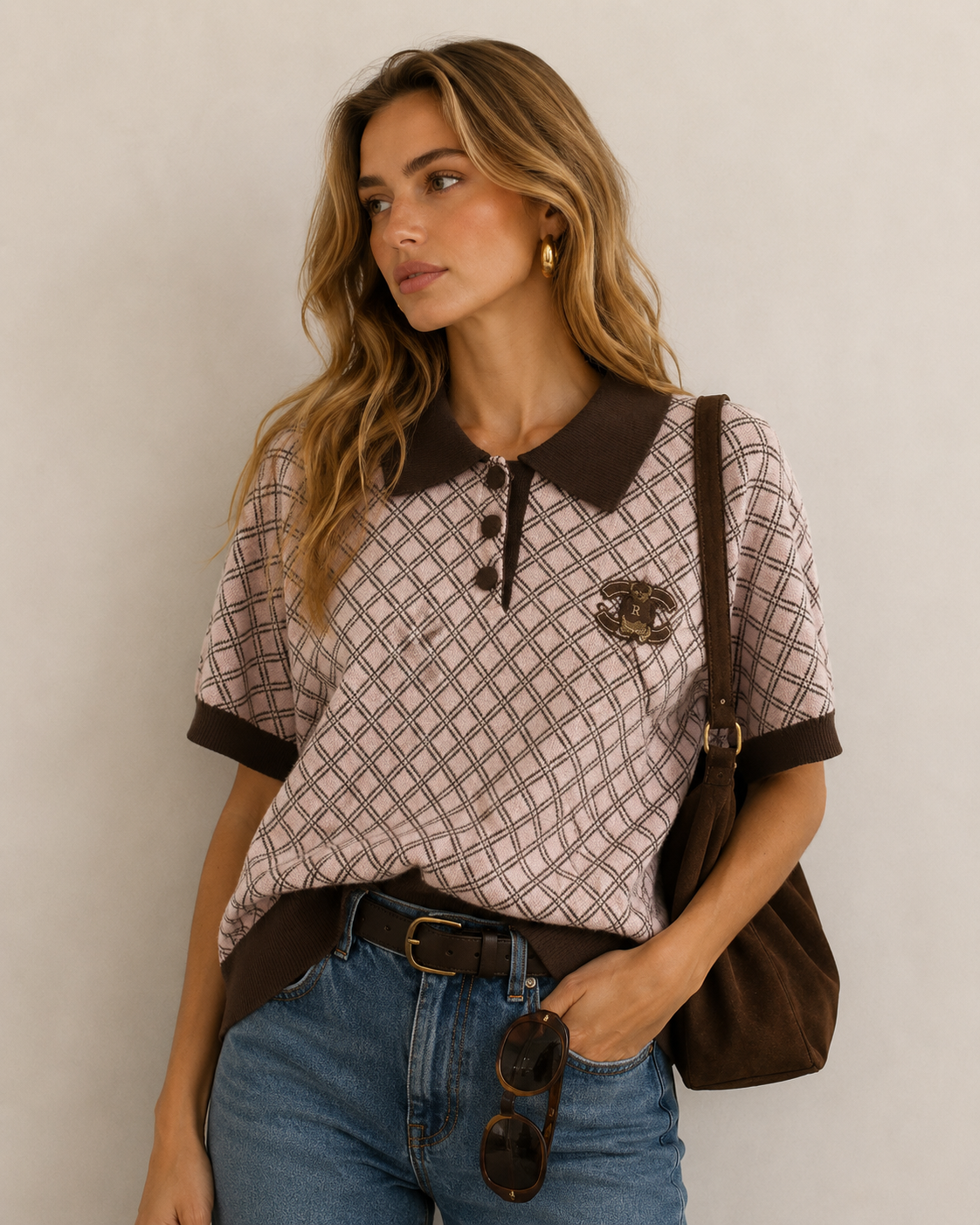 Sweter Polo Krótki Rombik