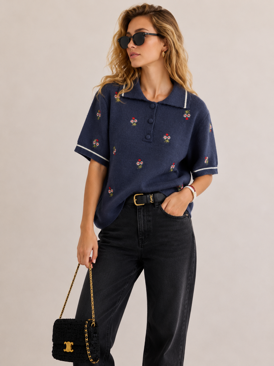 Sweter Polo Krótki Luźny