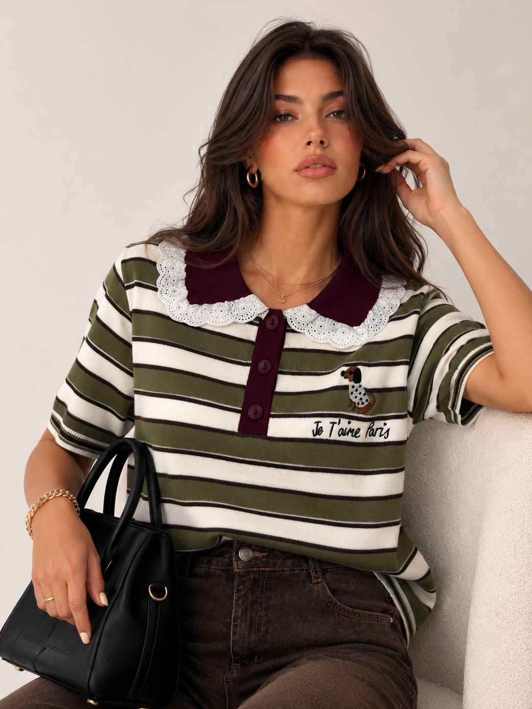 Sweter Polo Z Koronką
