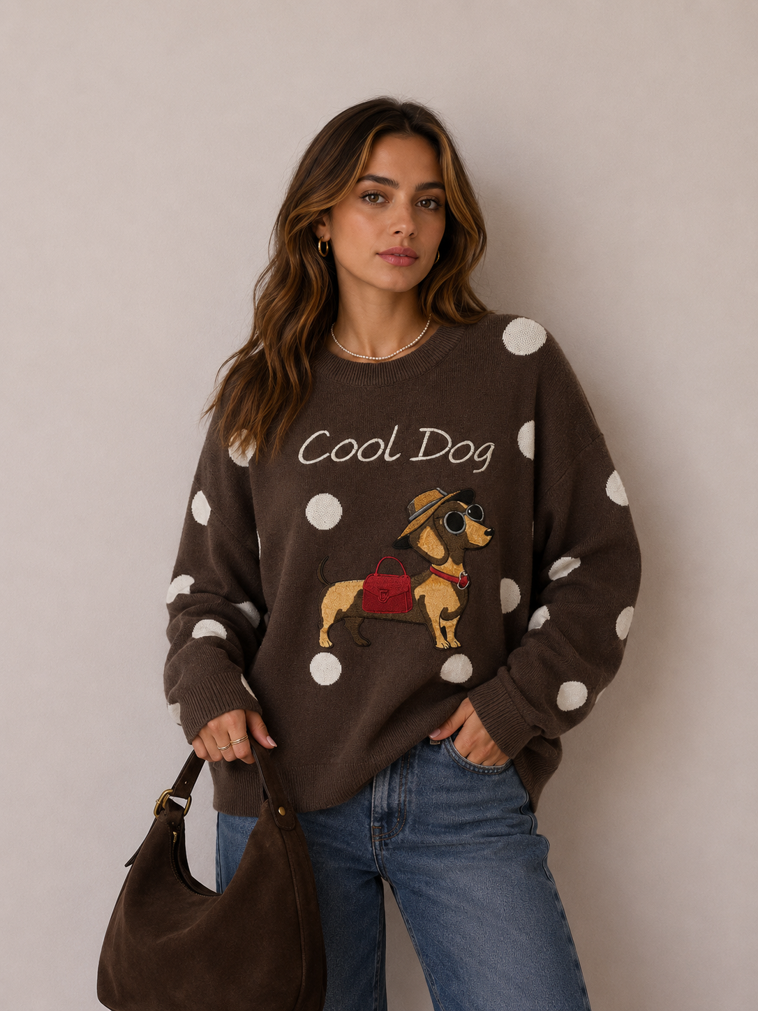 Sweter Luźny Z Groszkami