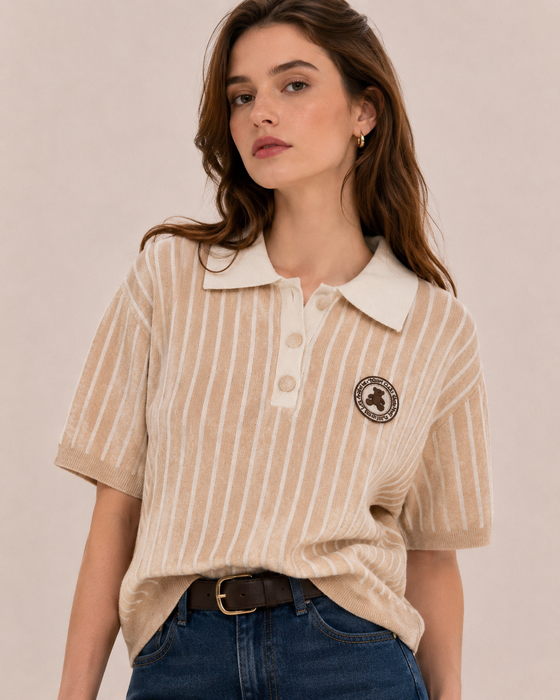 Sweter Polo Krótki Paski