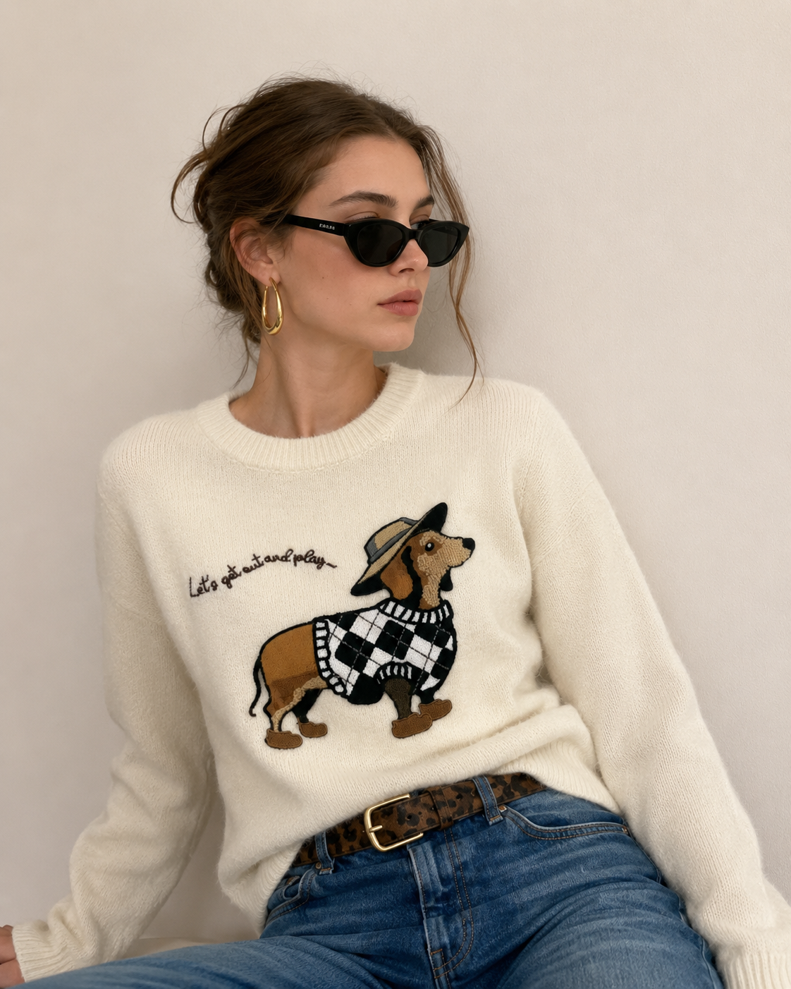 Sweter z Haftem Pieska