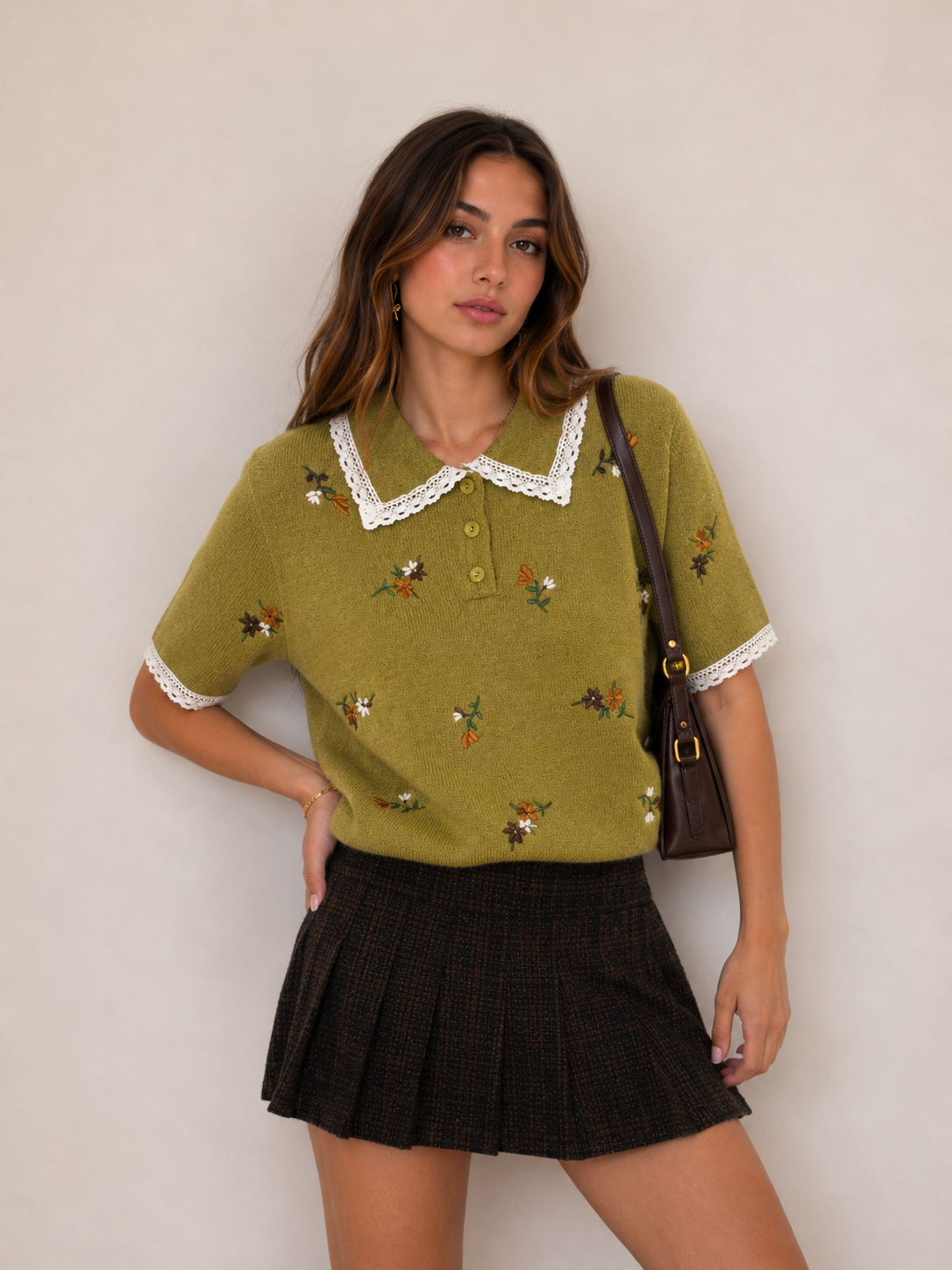 Sweter Polo Z Koronką