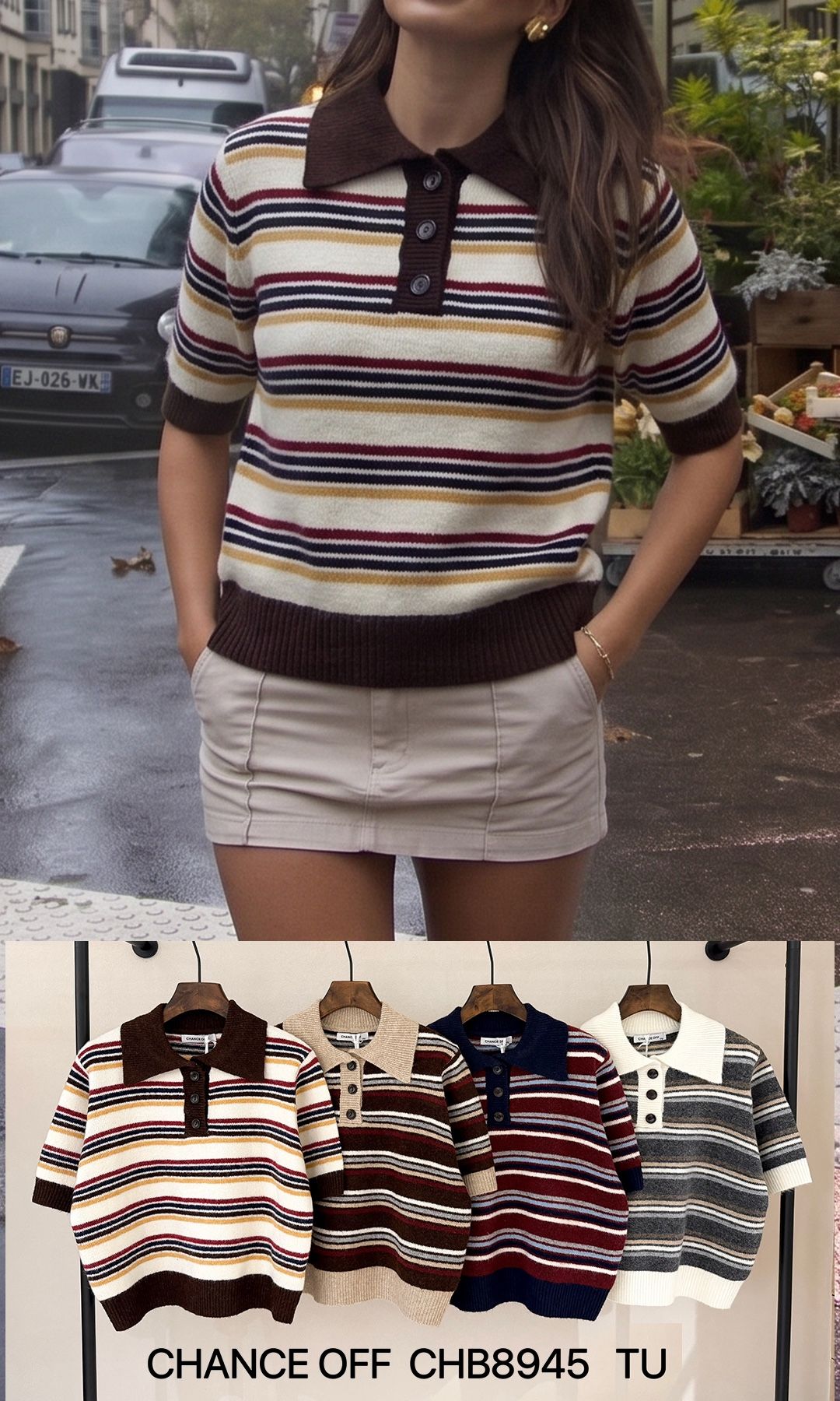Sweter Polo w Paski
