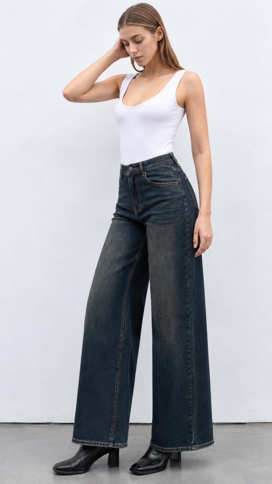 Spodnie Wide Leg z Wysokim Stanem