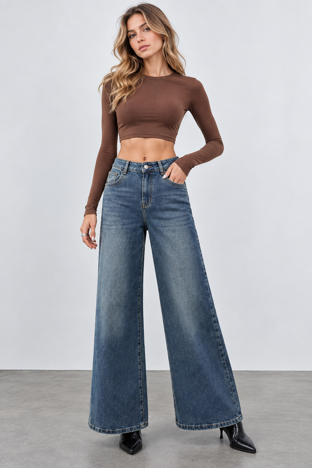 Spodnie Wide Leg Wysoki Stan