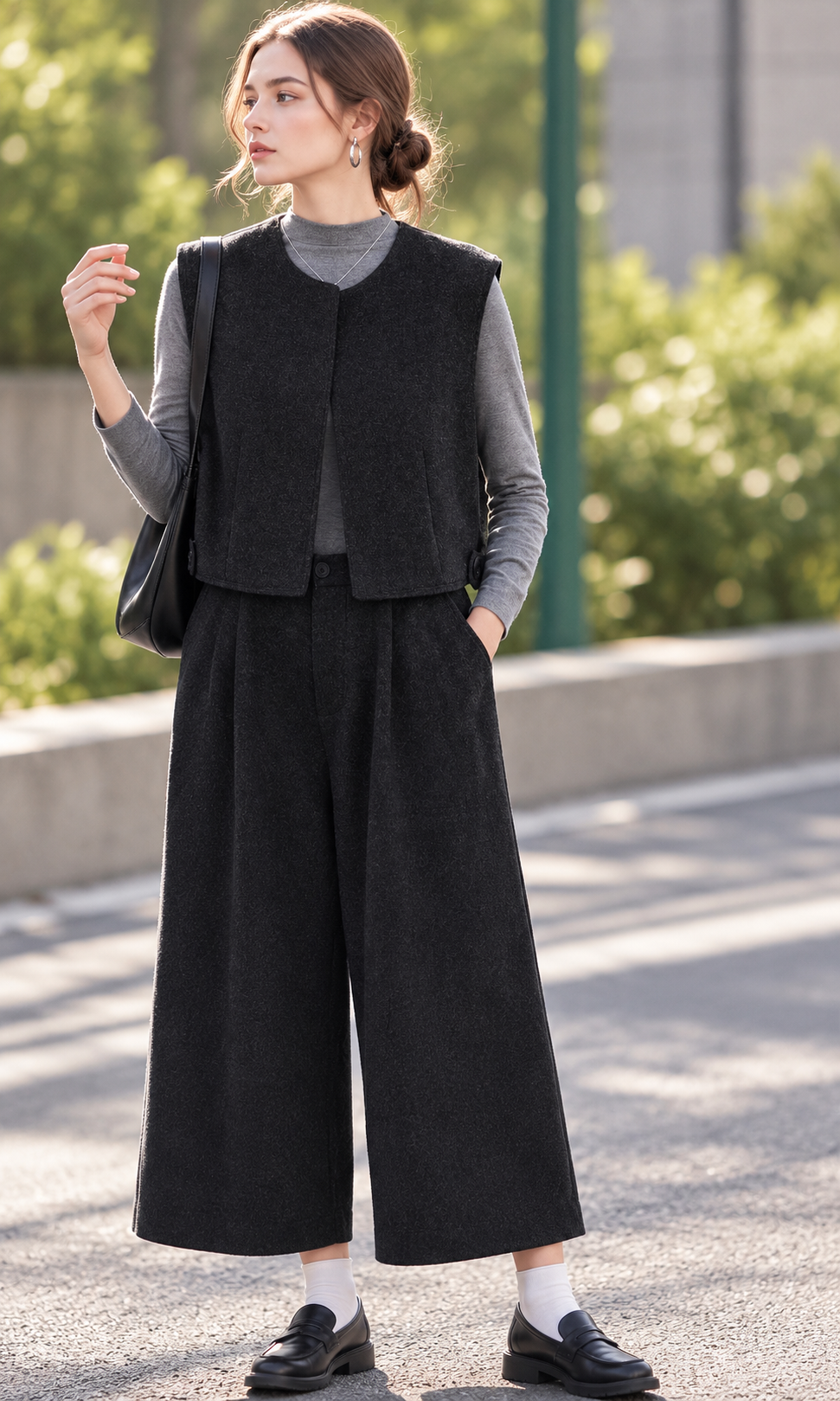 Spodnie Wide Leg 7/8 z Plisami