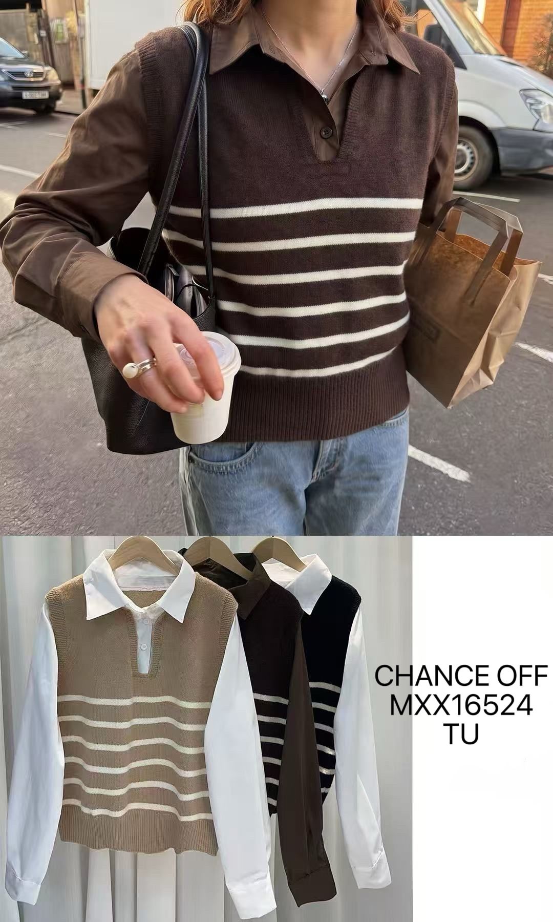 Sweter Polo Prążkowany