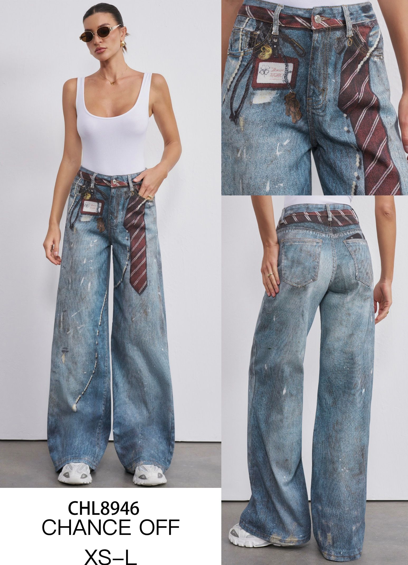 Spodnie Wide Leg z Patchworkiem